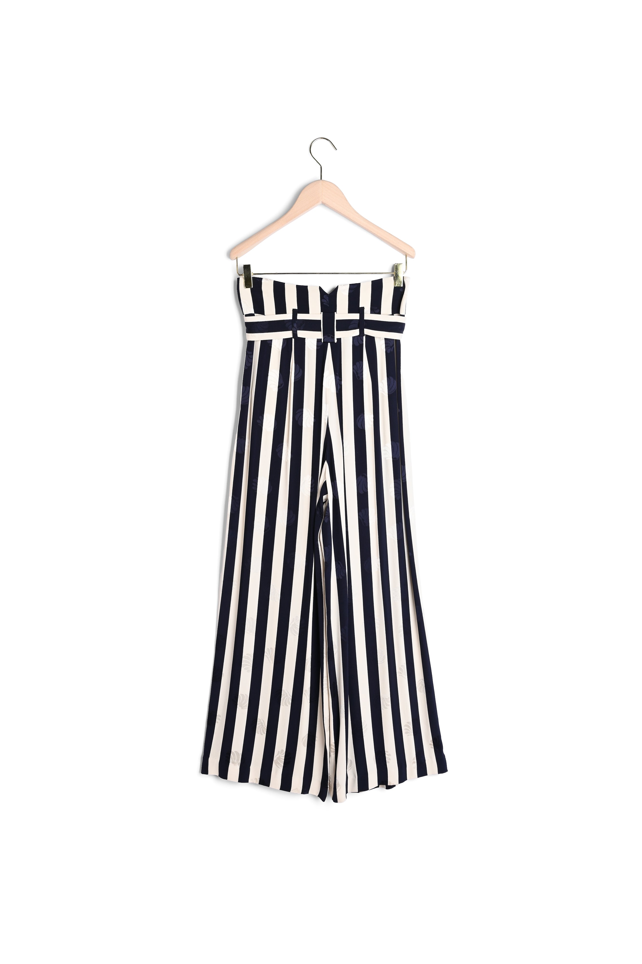 Pantalon Pia bleu nuit et écru en jacquard satiné Faume - seconde main