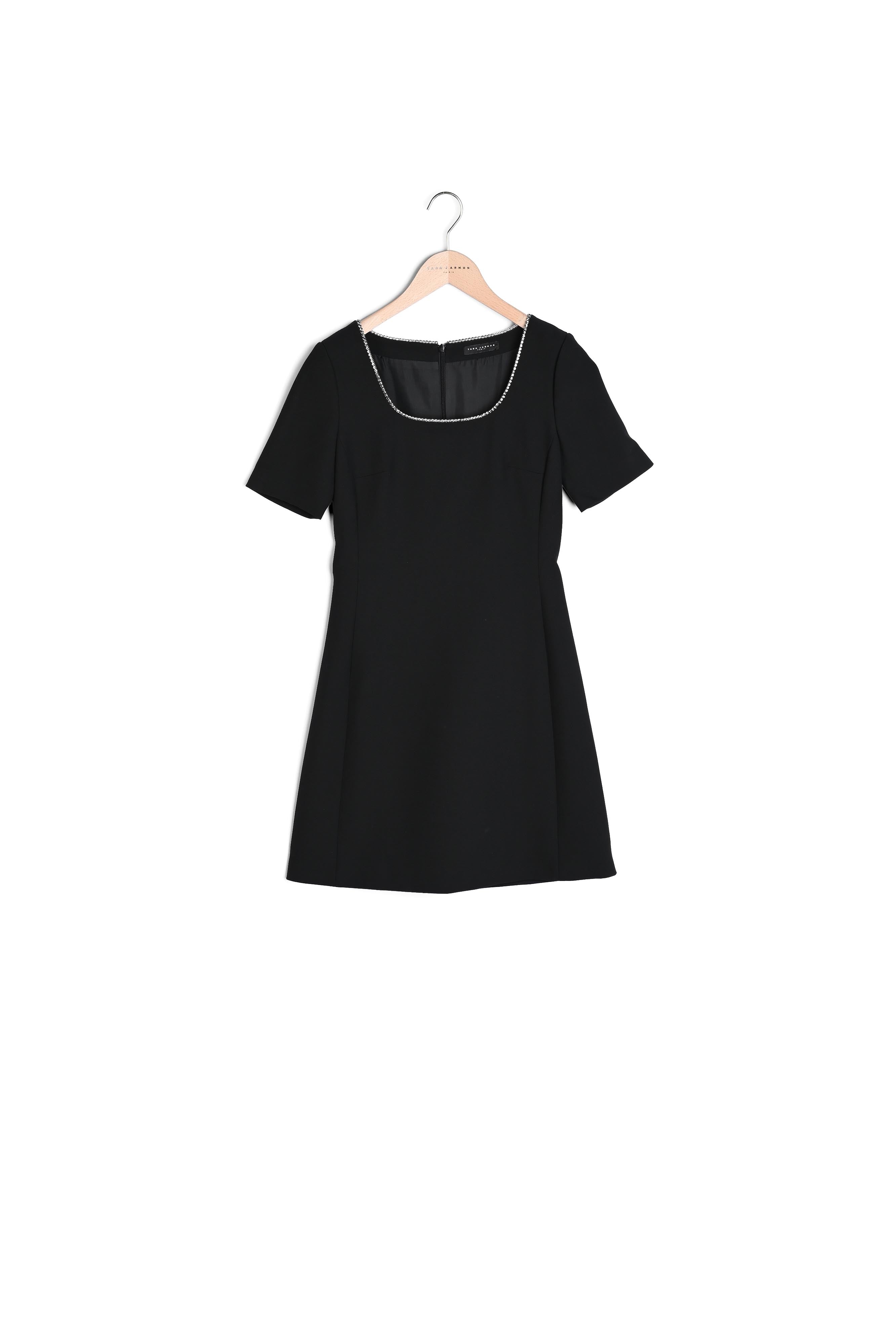 Robe Roxane noire en toile double décolleté strass Faume - seconde main