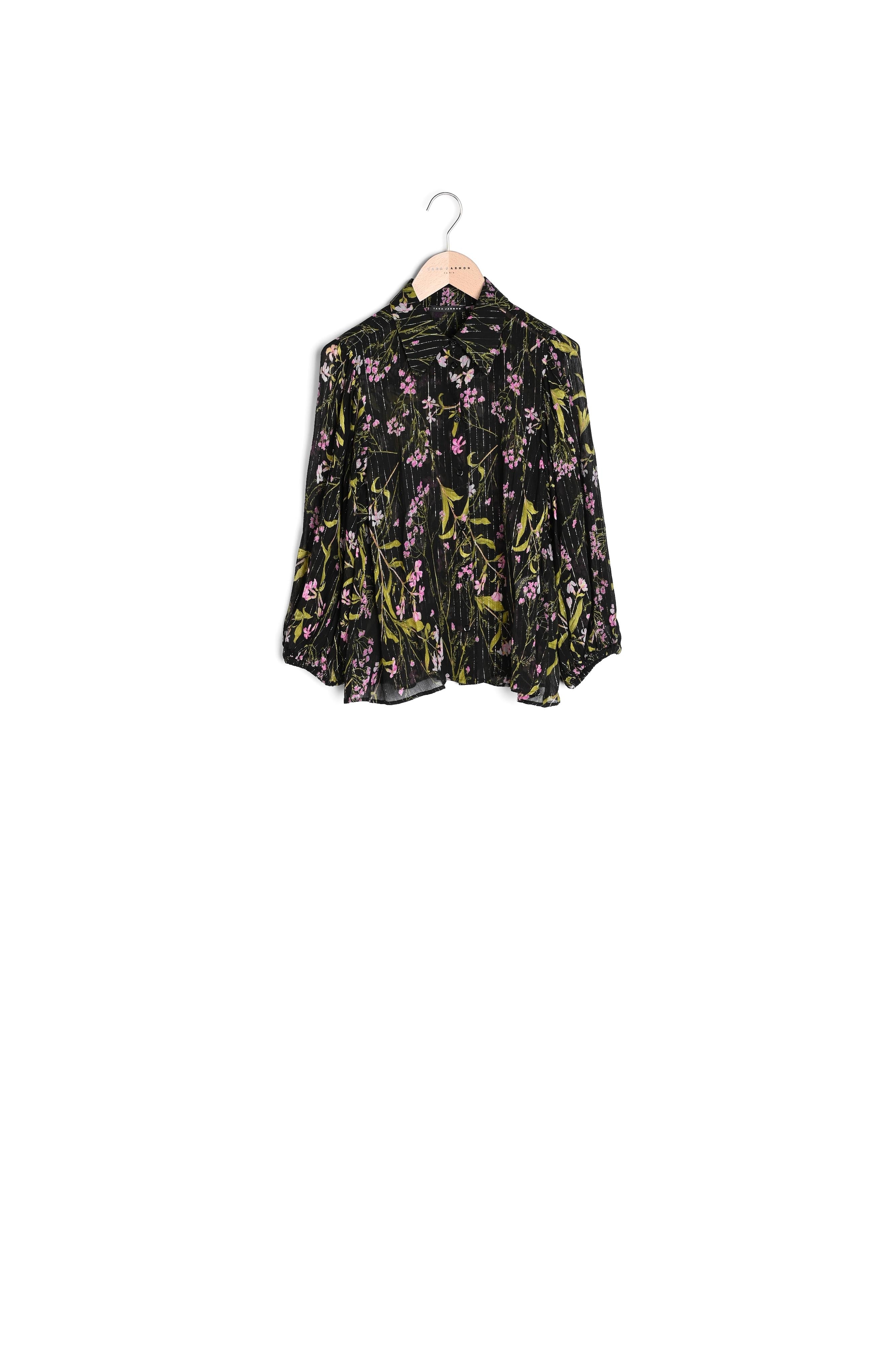 Chemise Colette noire imprimé fleuri en lurex Faume - seconde main