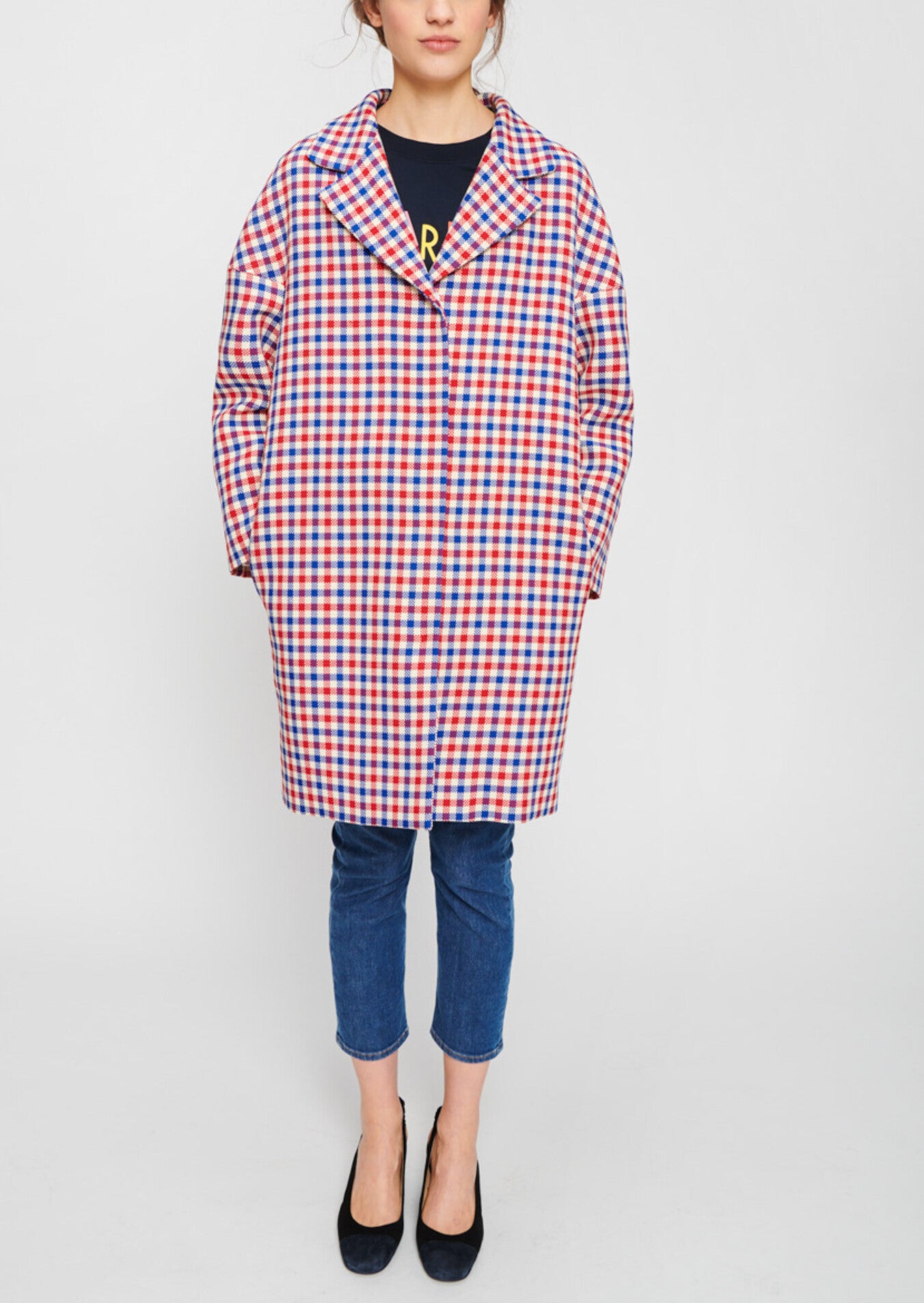 Manteau à carreaux rouges et bleus Faume - seconde main