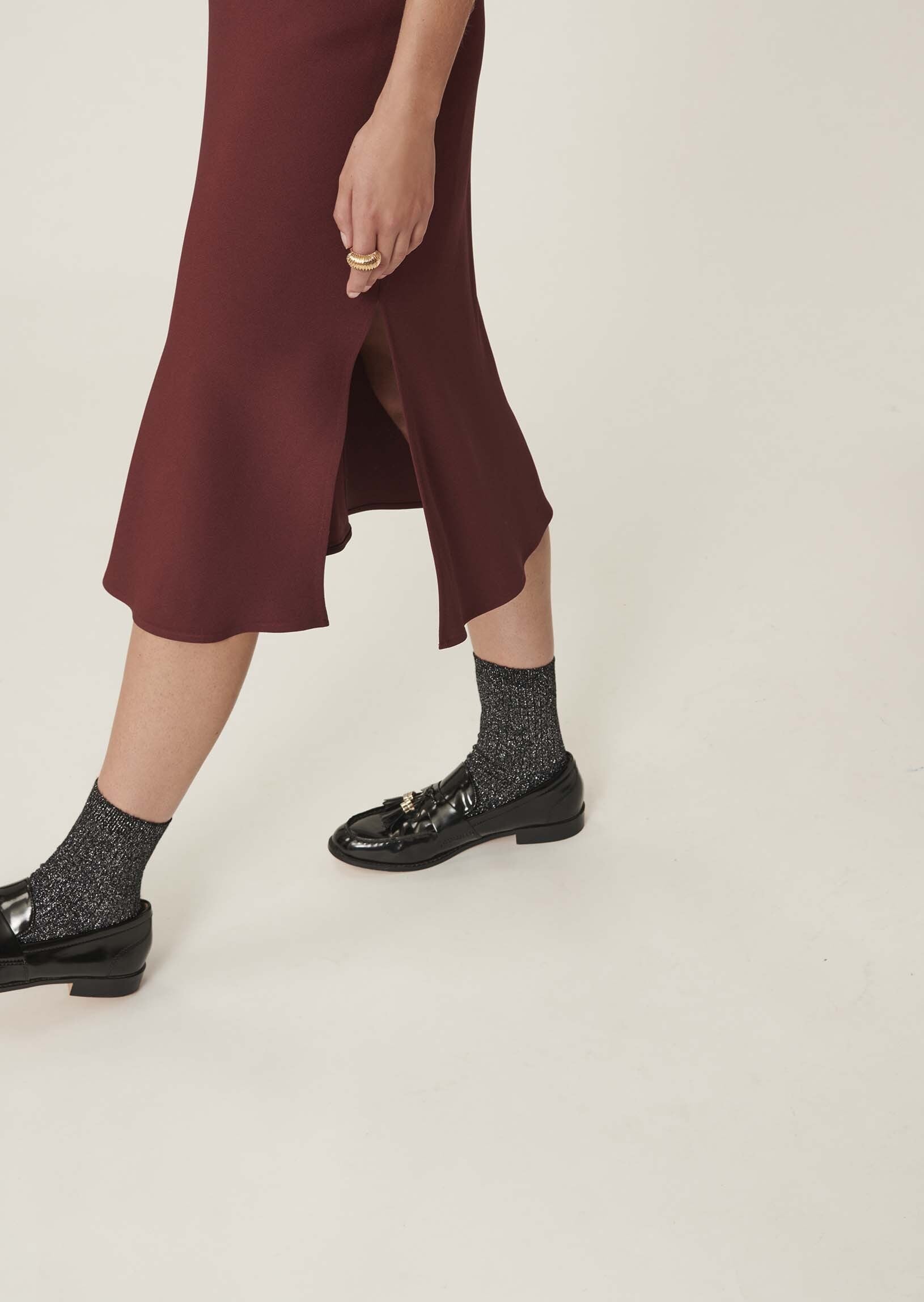 Robe Reany bordeaux en crêpe envers satin Faume - seconde main