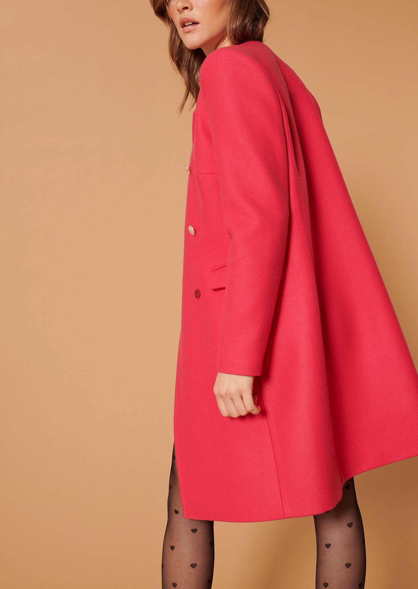 Manteau Marilyse rose en drap de laine Faume - seconde main