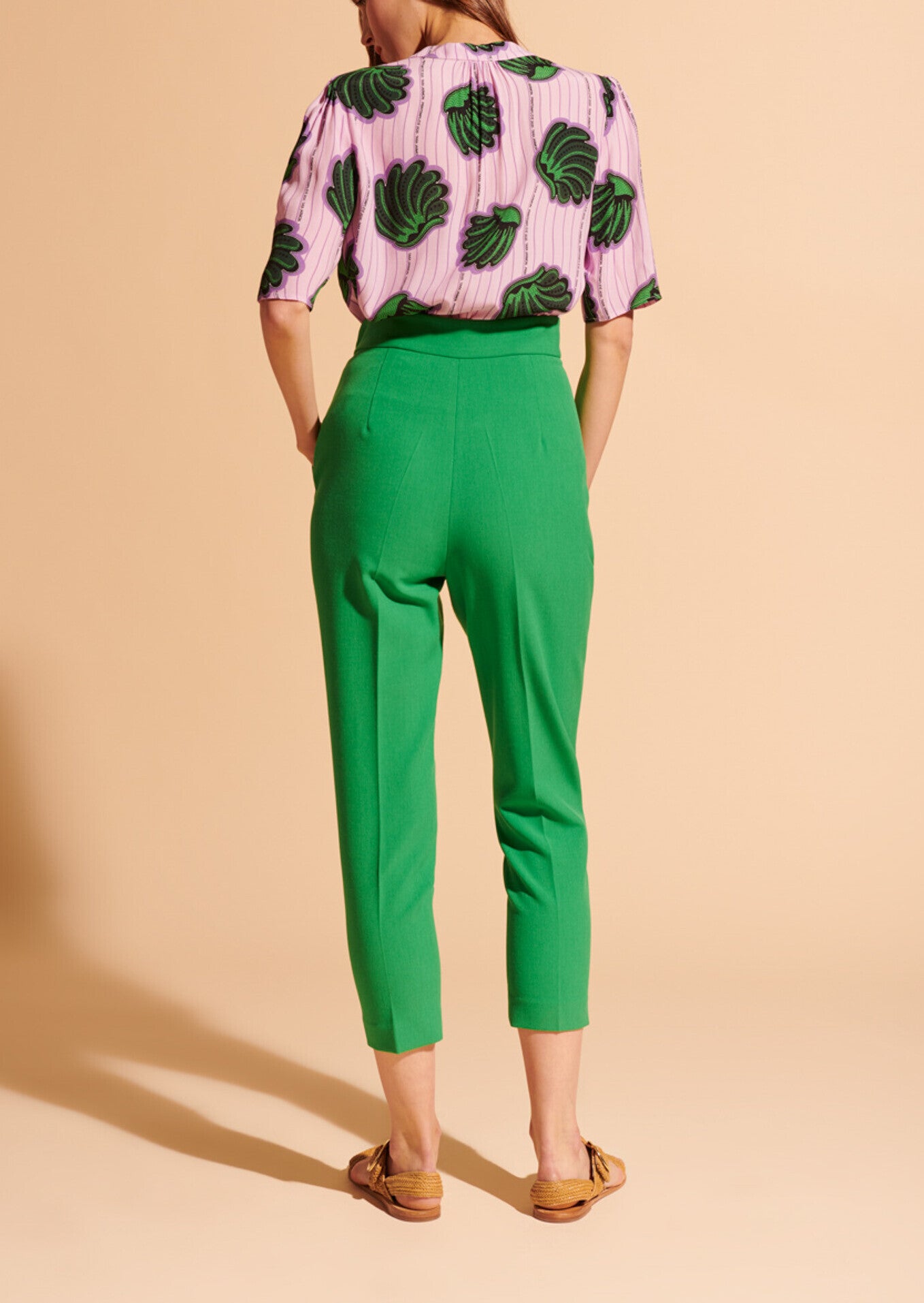 Pantalon cigarette Pao vert en toile gabardine Faume - seconde main