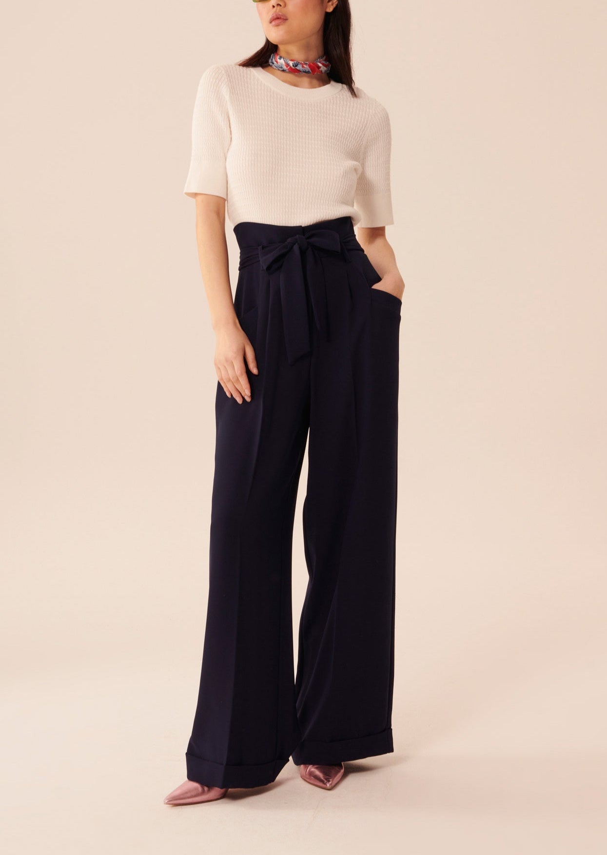 Pantalon Pyla bleu nuit en crêpe Faume - seconde main