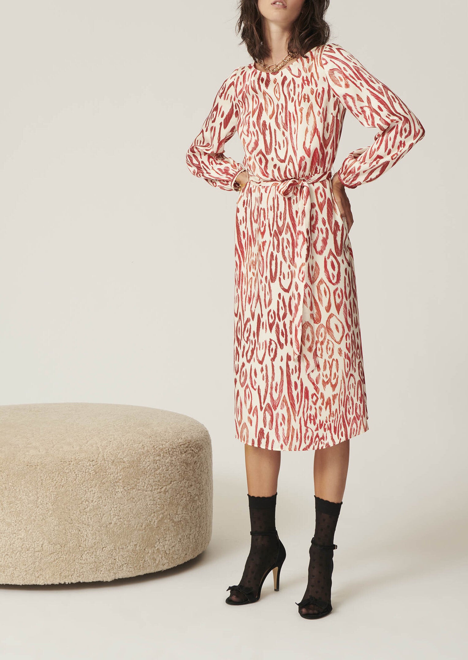 Robe Rilly écrue imprimé graphique léopard Faume - seconde main