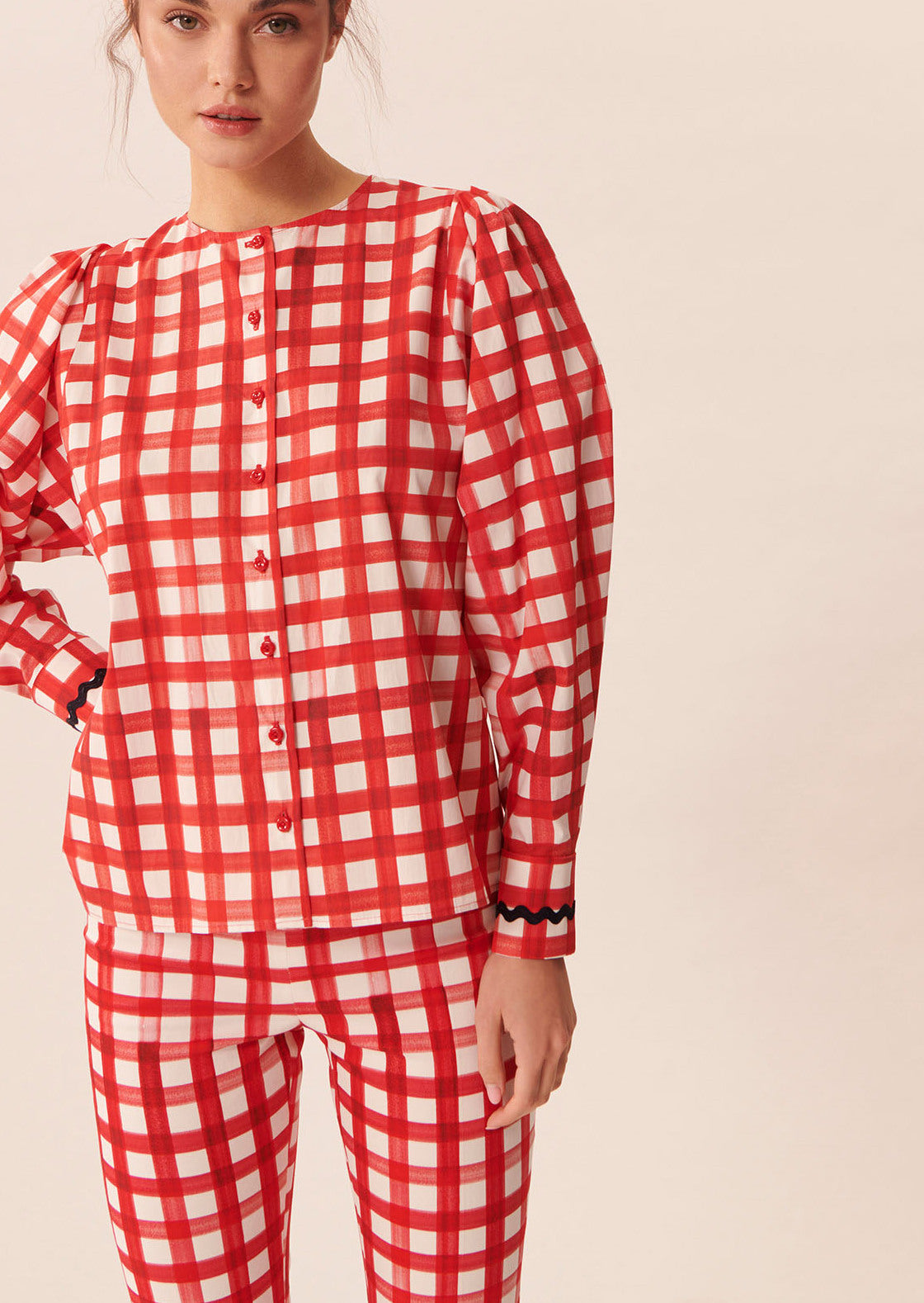 Chemise Corail vichy rouge en popeline Faume - seconde main