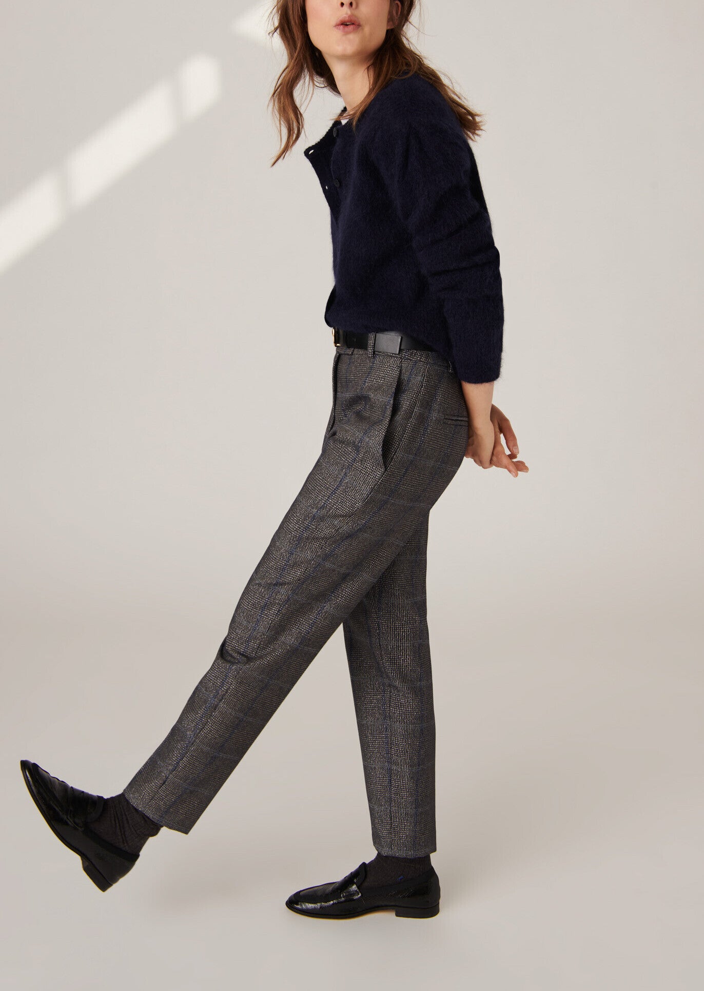 Pantalon Paul en tartan lurex bleu nuit et gris Faume - seconde main