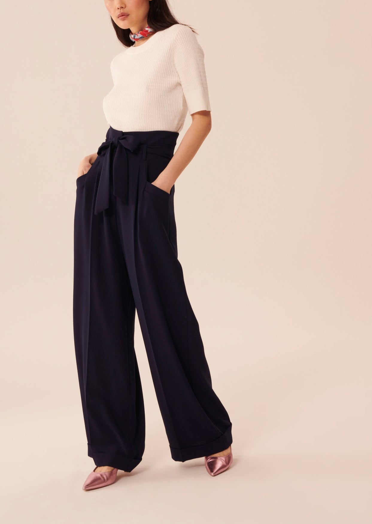 Pantalon Pyla bleu nuit en crêpe Faume - seconde main