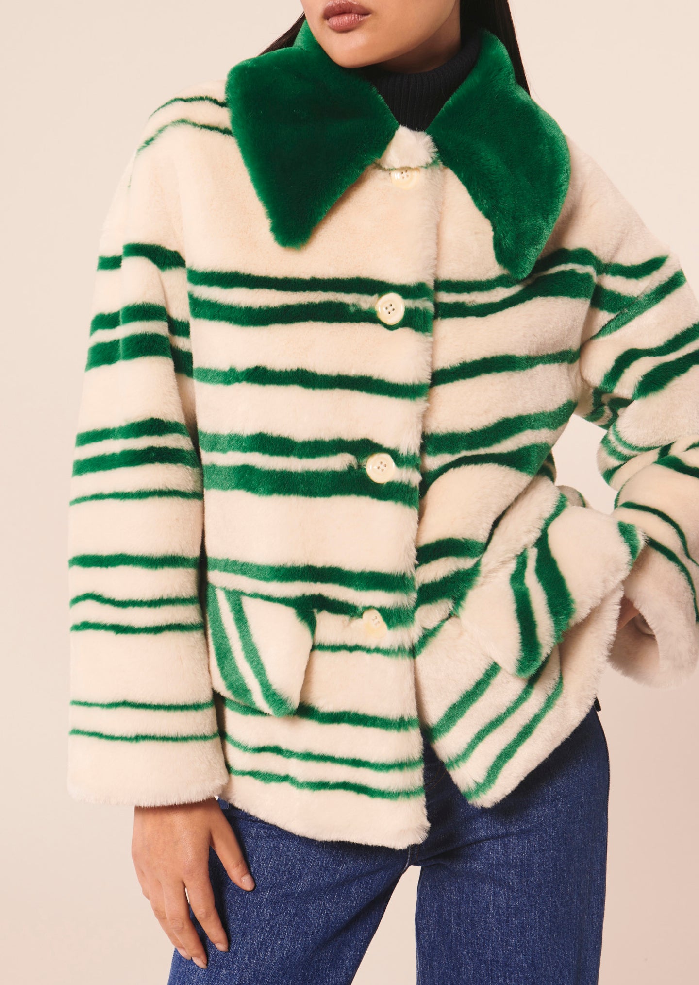 Manteau Matt écru à rayures en fausse fourrure Faume - seconde main