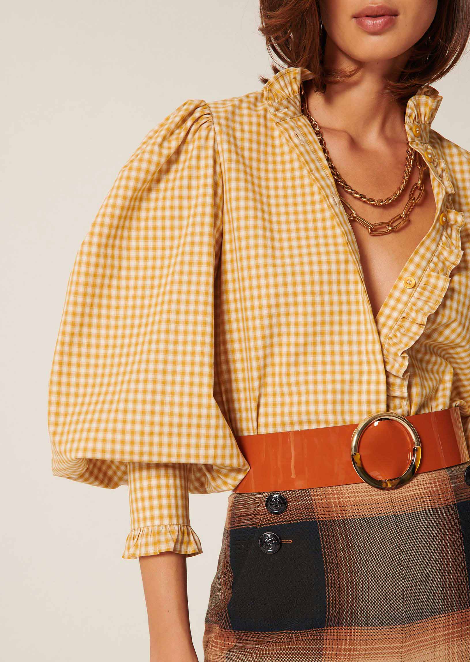 Chemise Christine jaune à carreaux en coton Faume - seconde main