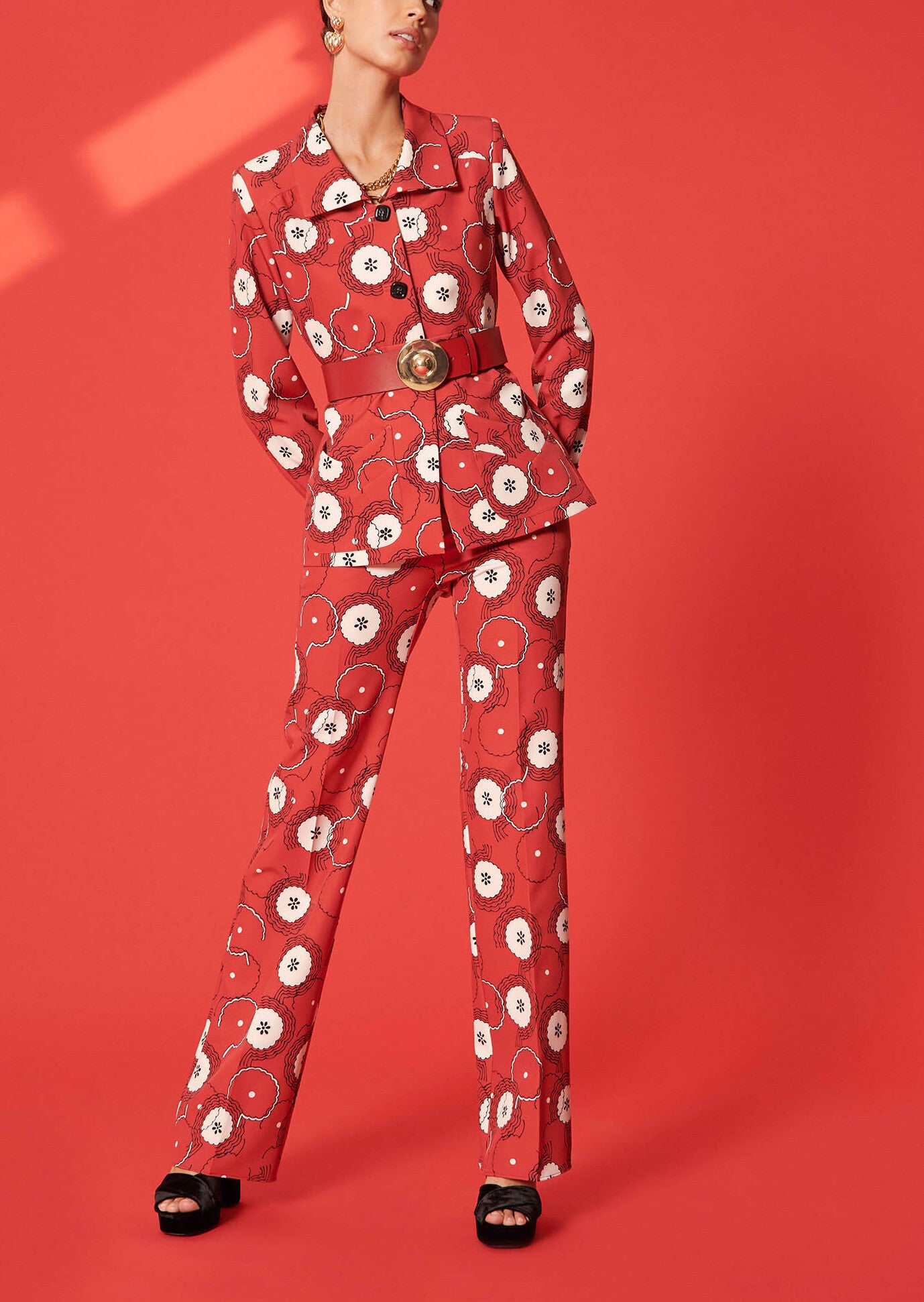 Veste Voguer rouge imprimé fleurs 70's Faume - seconde main