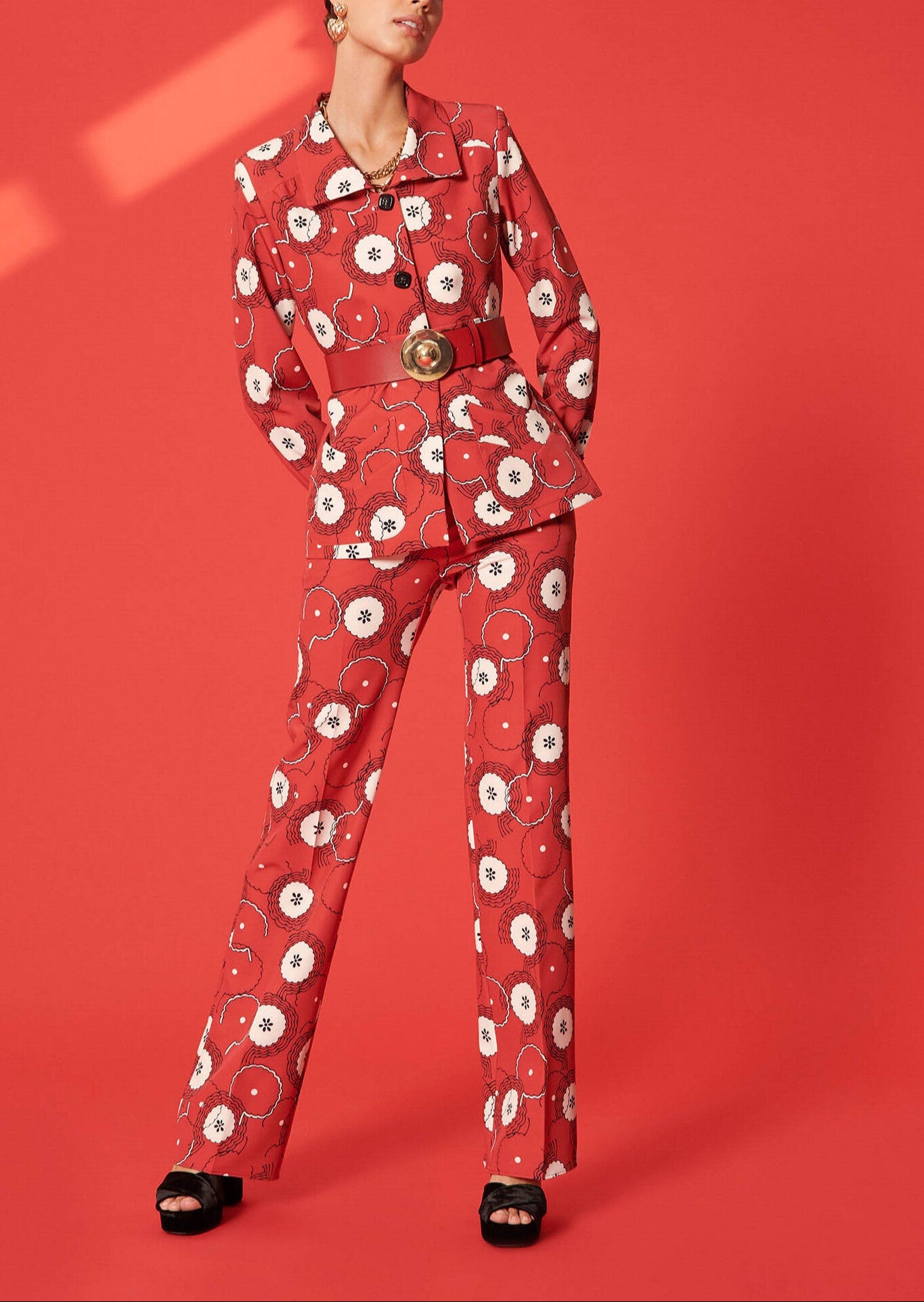 Veste Voguer rouge imprimé fleurs 70's Faume - seconde main