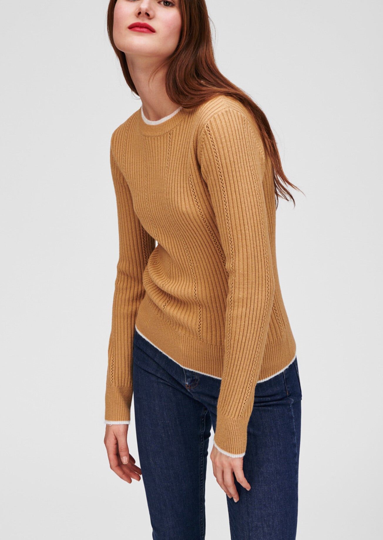 Maille pointelle camel et détails mohair Faume - seconde main