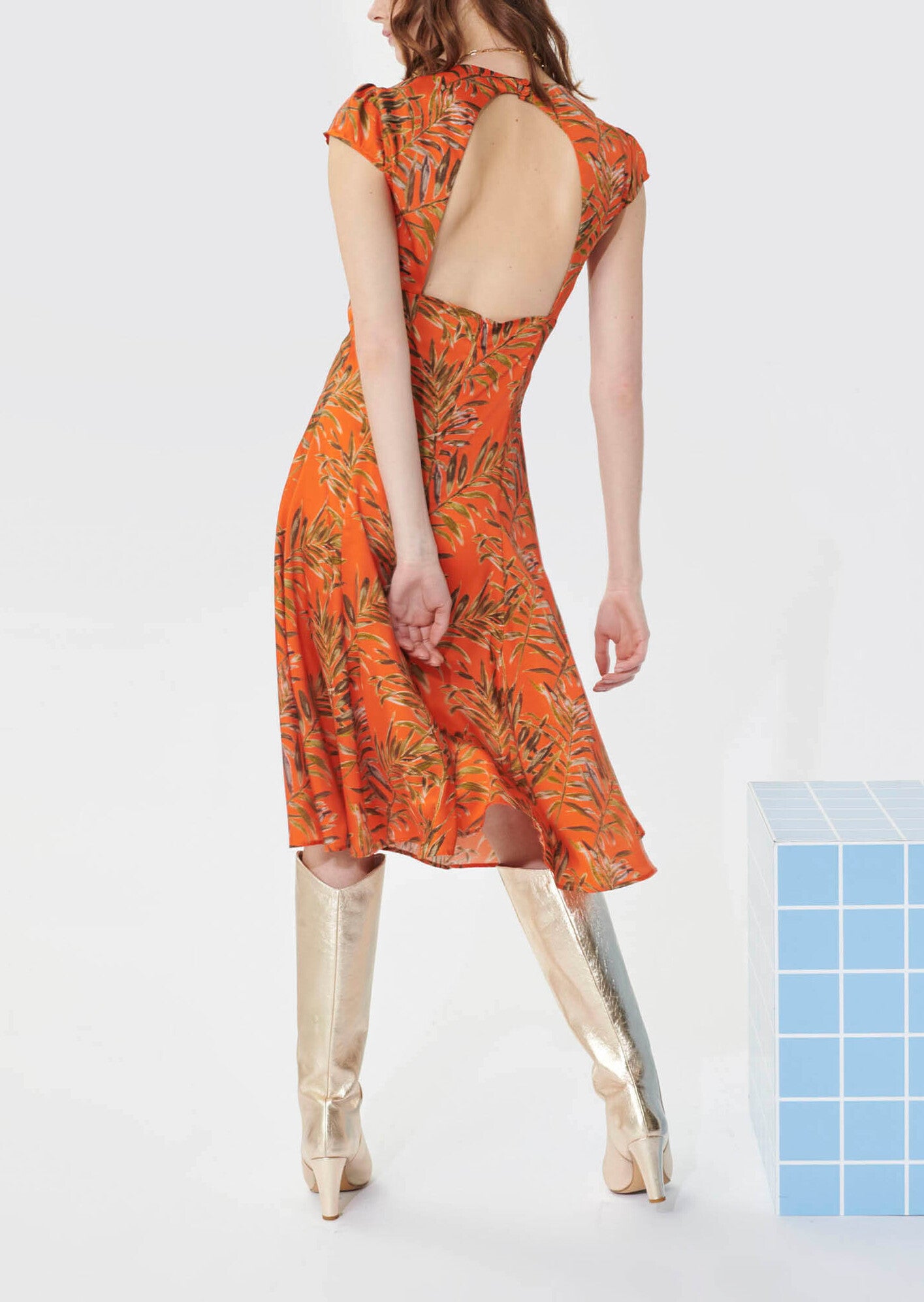 Robe Rouelle orange imprimé palmes Faume - seconde main