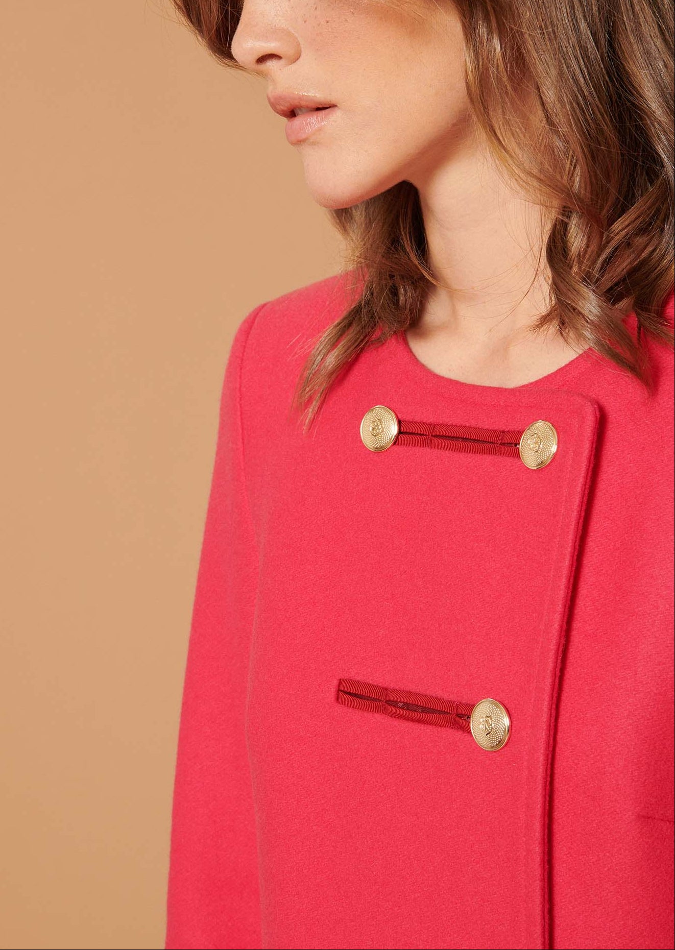 Manteau Marilyse rose en drap de laine Faume - seconde main