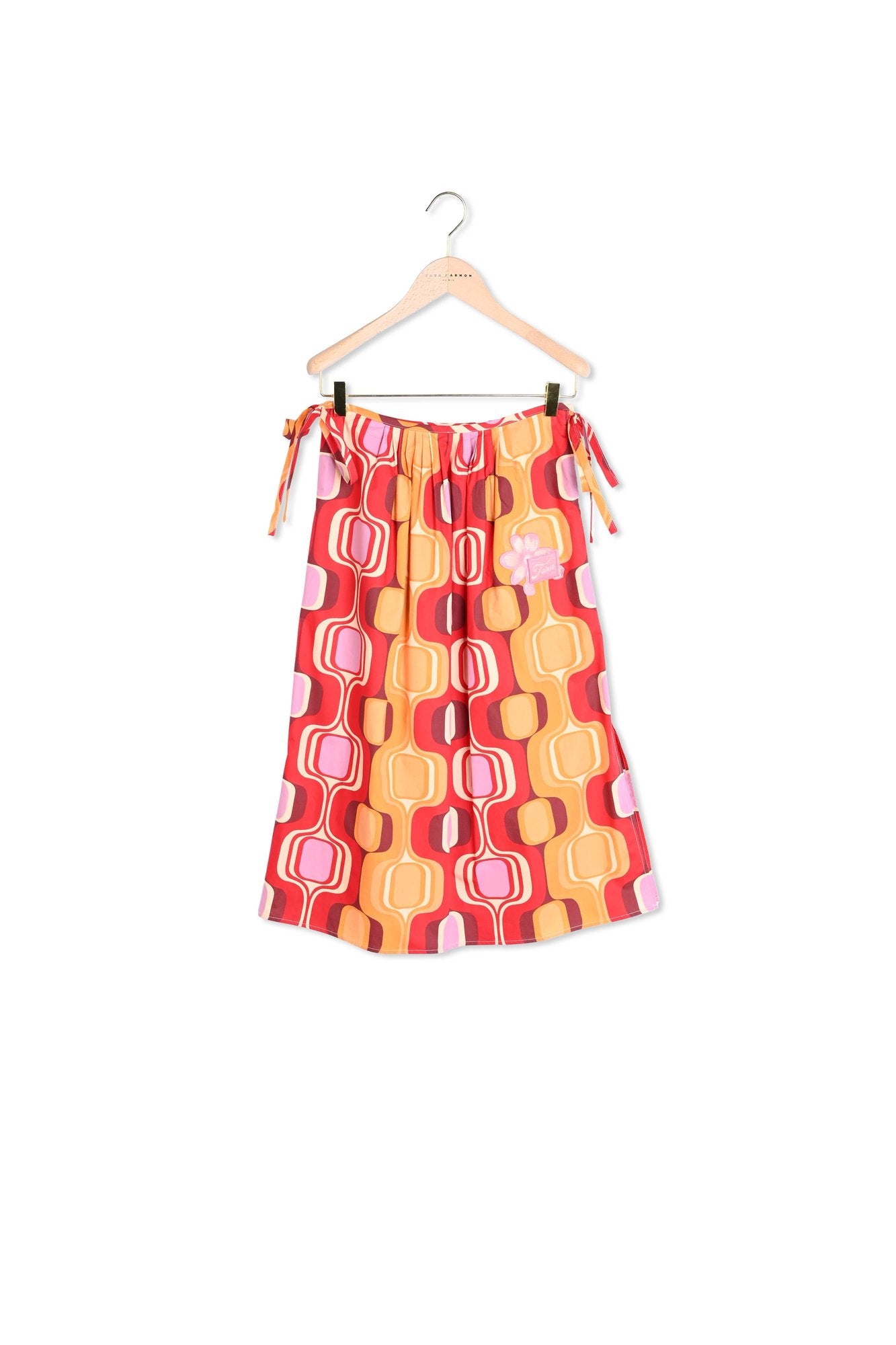 Jupe Jef rouge imprimé rétro en popeline Faume - seconde main