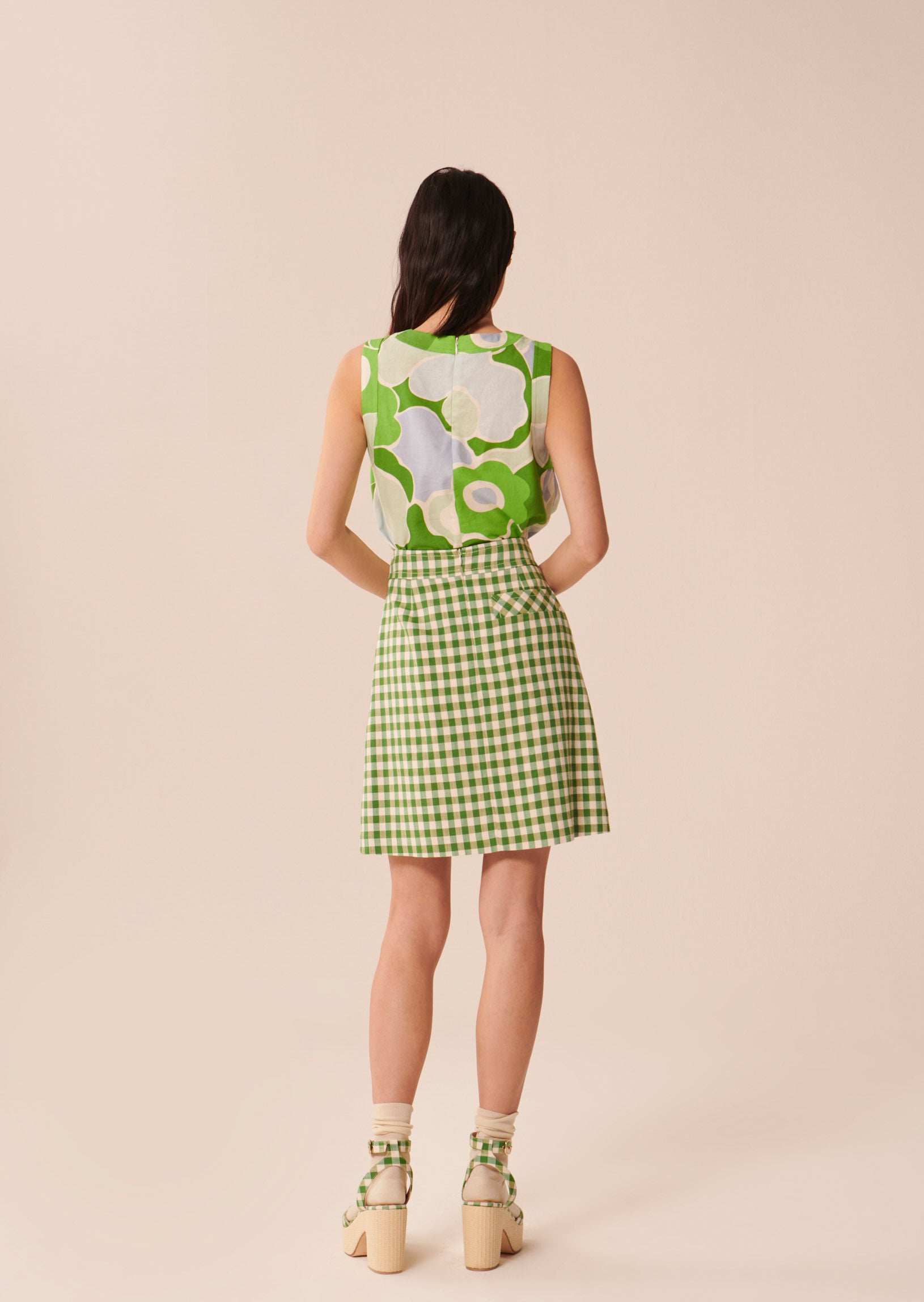 Jupe Jimmy vert kaki en vichy Faume - seconde main