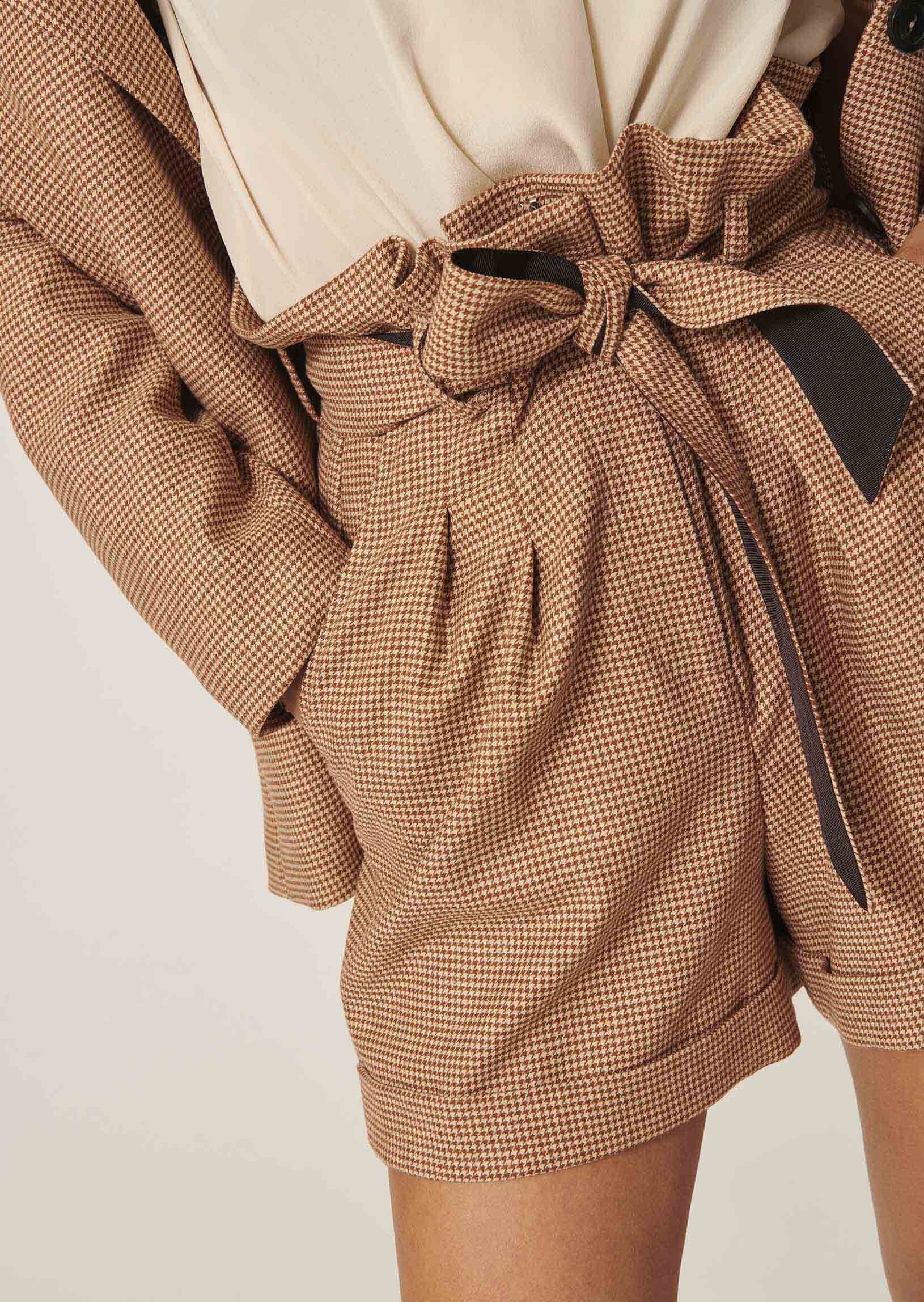 Short Priscille marron en flanelle pied de coq Faume - seconde main