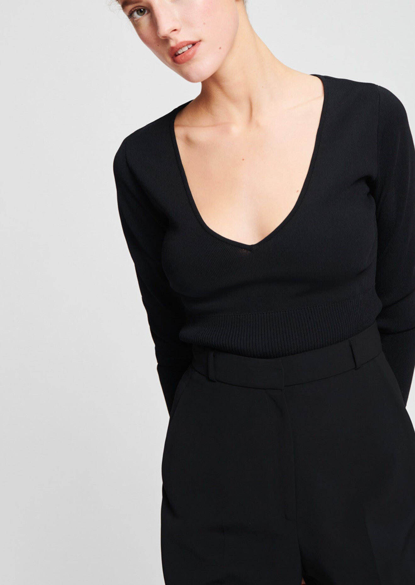 Pantalon taille haute noir en crêpe technique Faume - seconde main