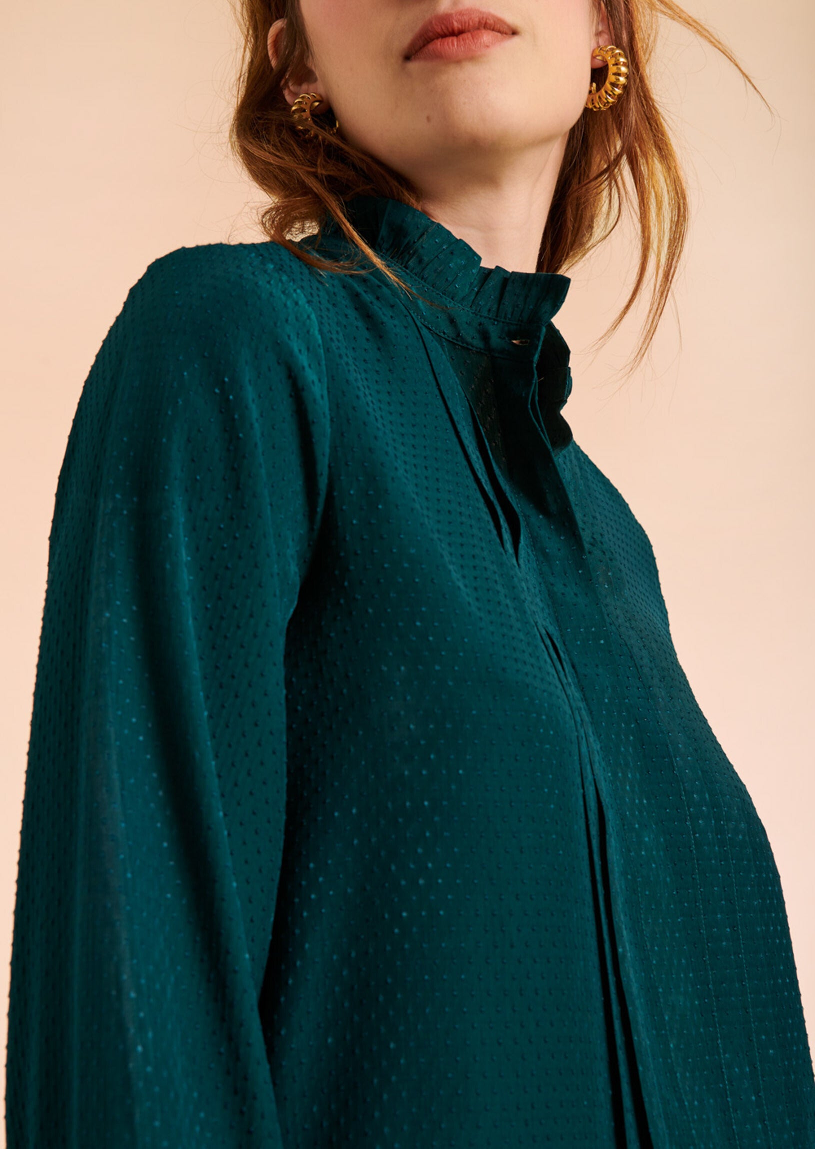 Chemise Tabatha vert bouteille en jacquard plumetis Faume - seconde main