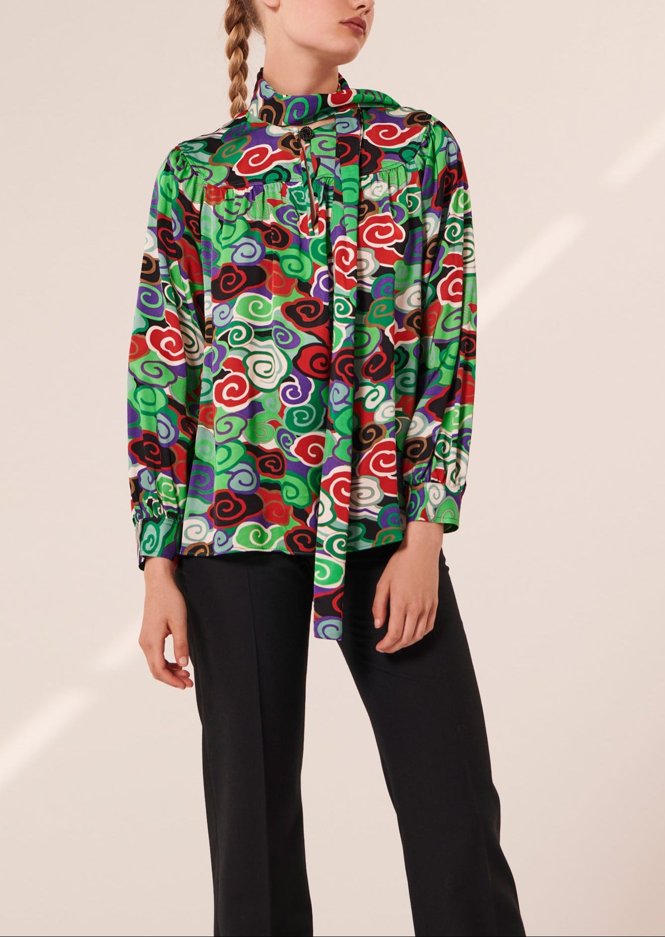 Top Titien vert imprimé en satin fluide Faume - seconde main