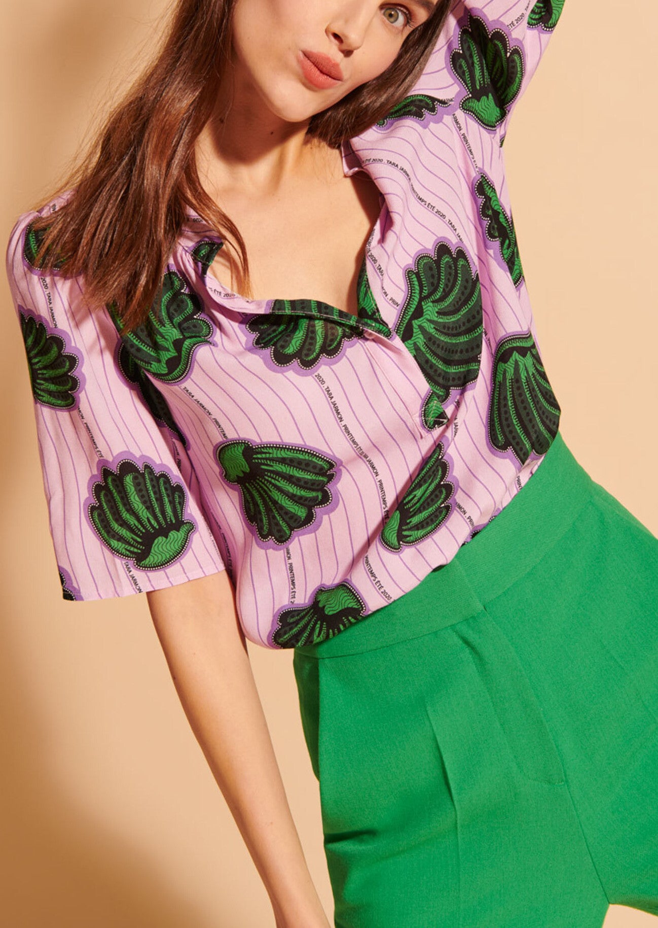 Pantalon cigarette Pao vert en toile gabardine Faume - seconde main