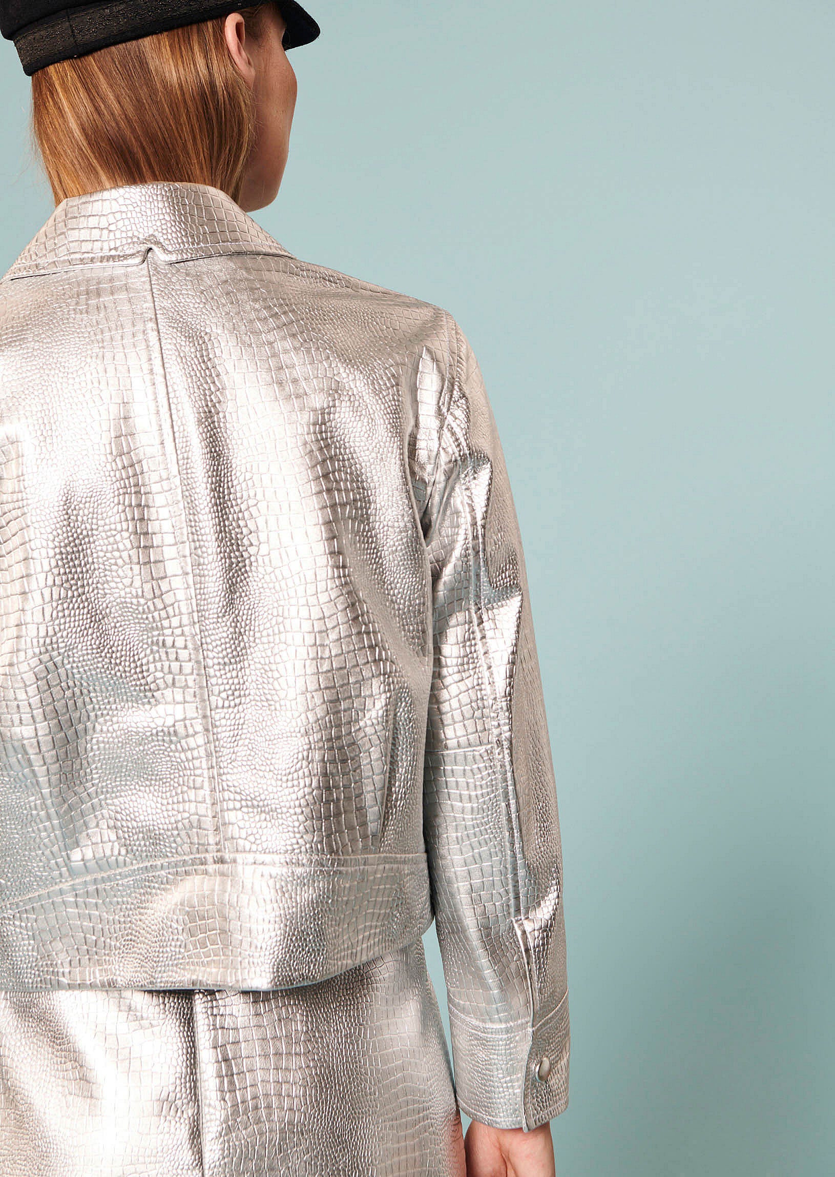 Veste Valente argentée en cuir effet croco Faume - seconde main