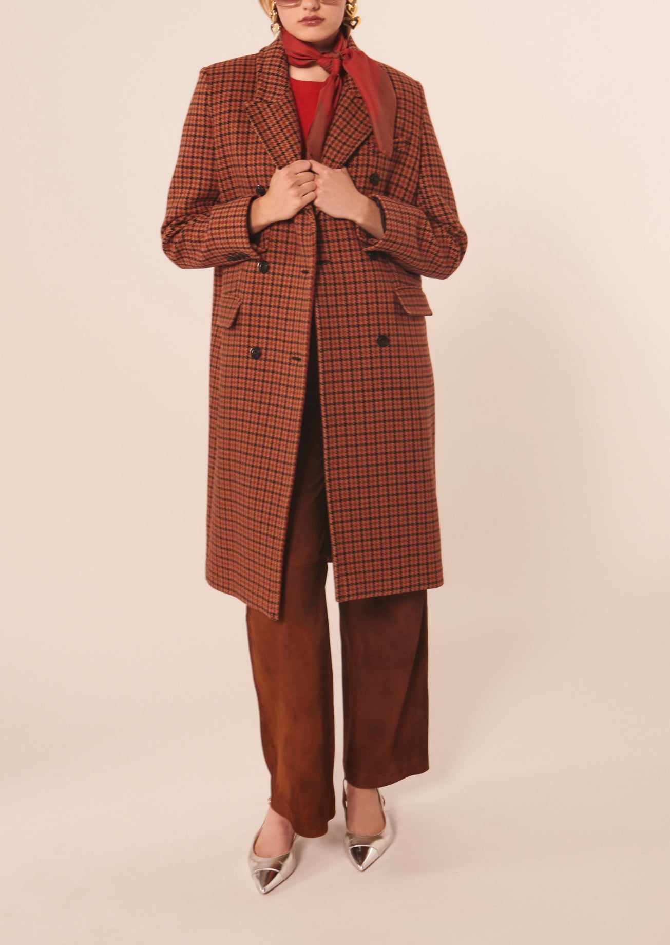 Manteau Marcus marron imprimé pied de poule Faume - seconde main