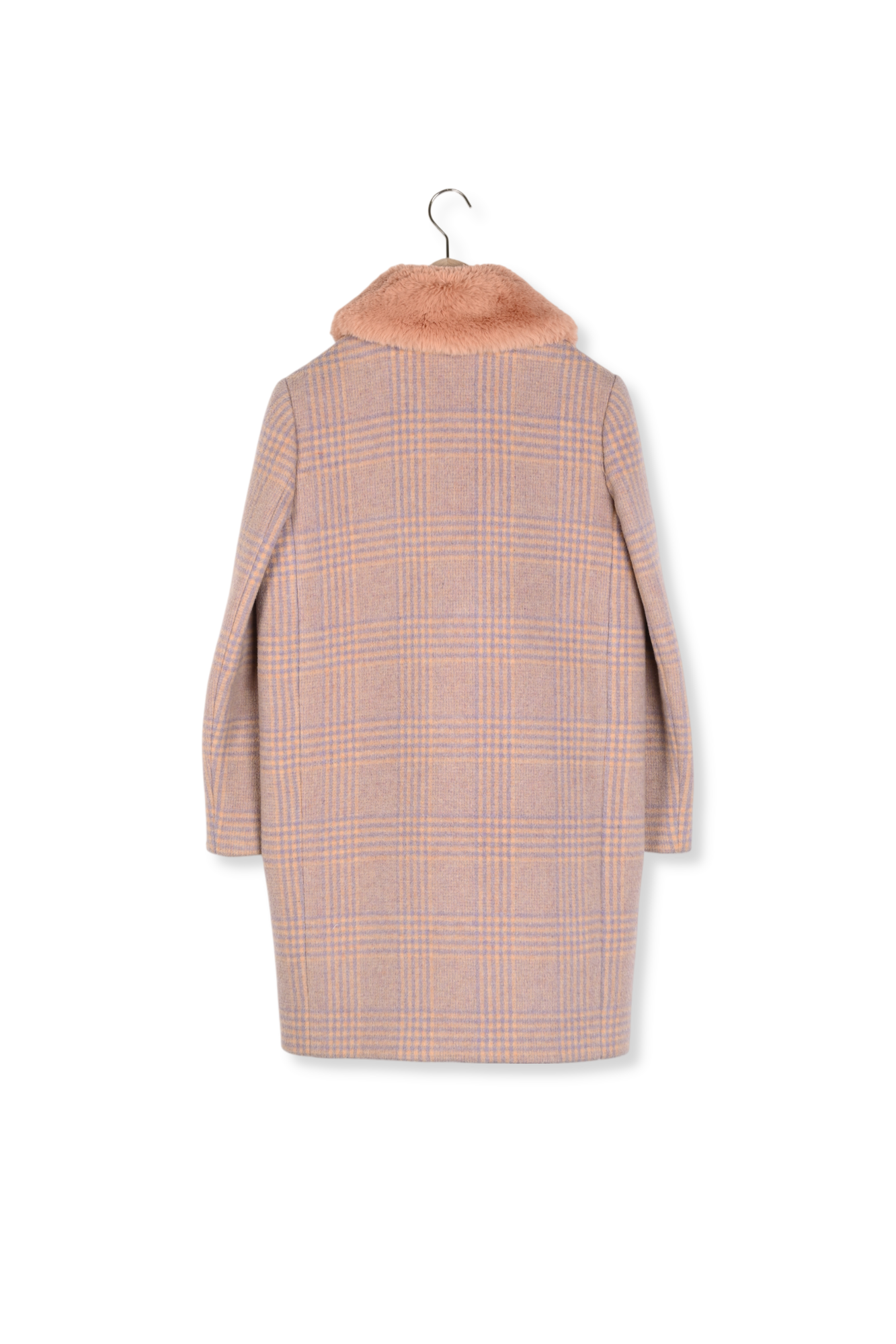 Manteau vieux rose en tartan et col en fausse fourrure Faume - seconde main