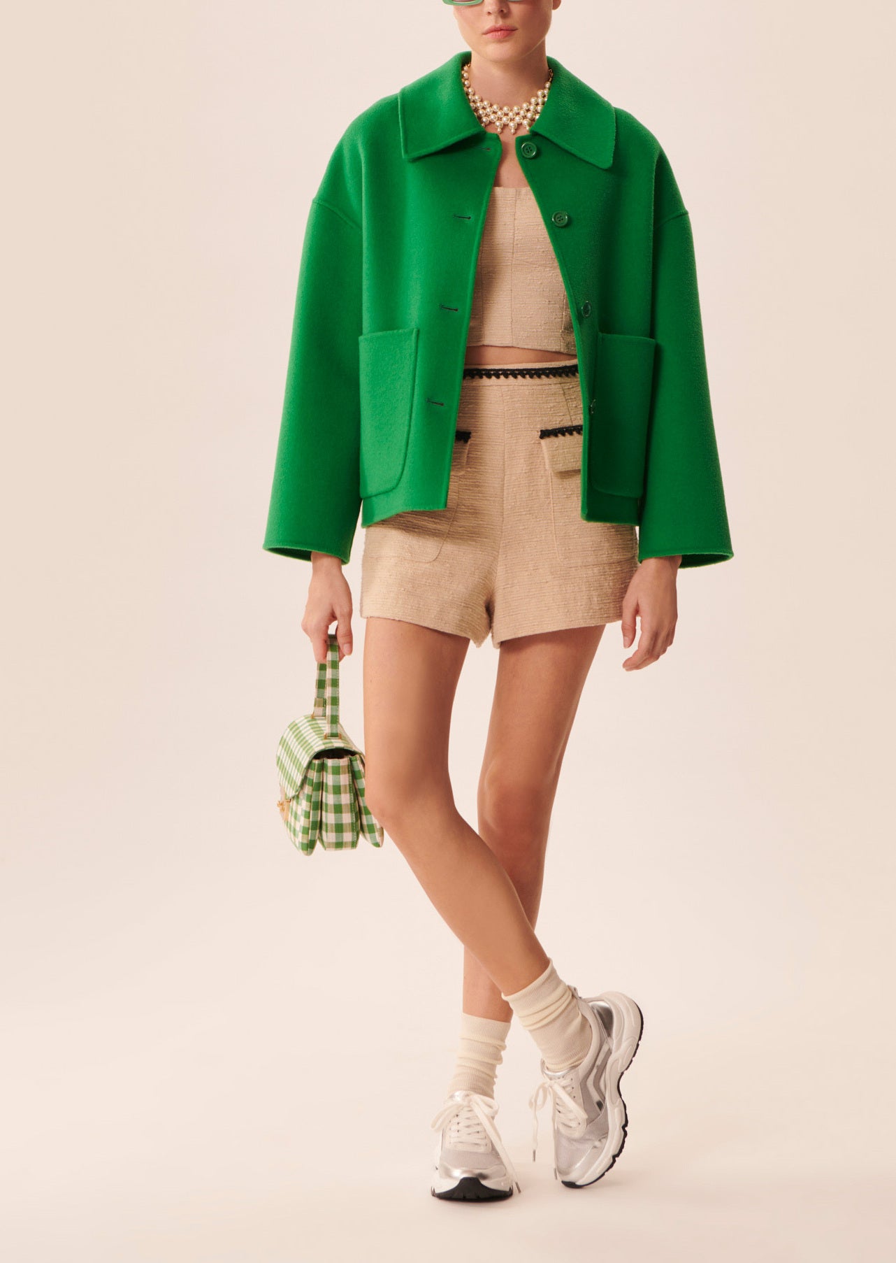 Manteau Madrid vert émeraude en laine double face Faume - seconde main