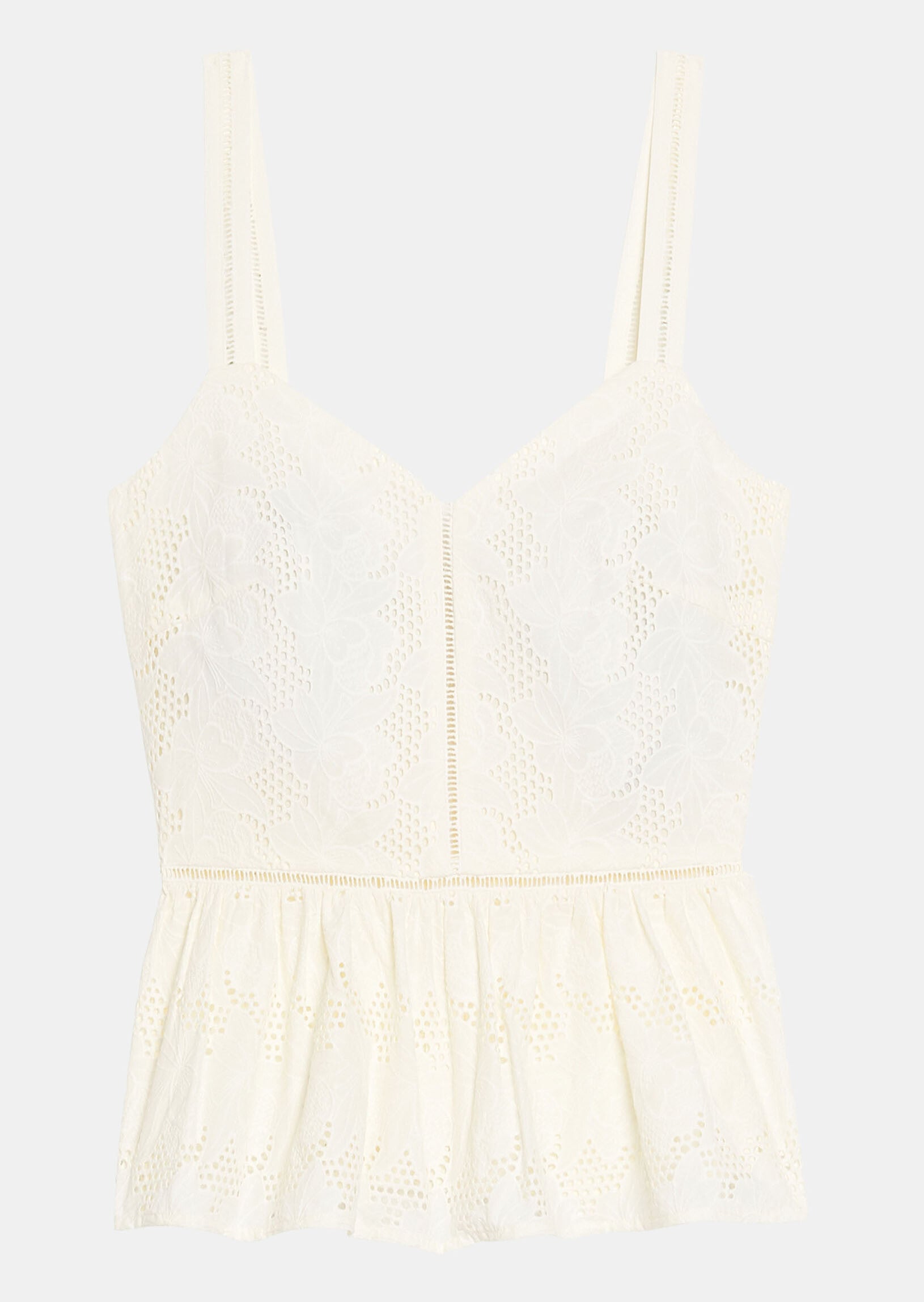 Top sans manches Tyche écru en broderie anglaise fleurs champêtre Faume - seconde main