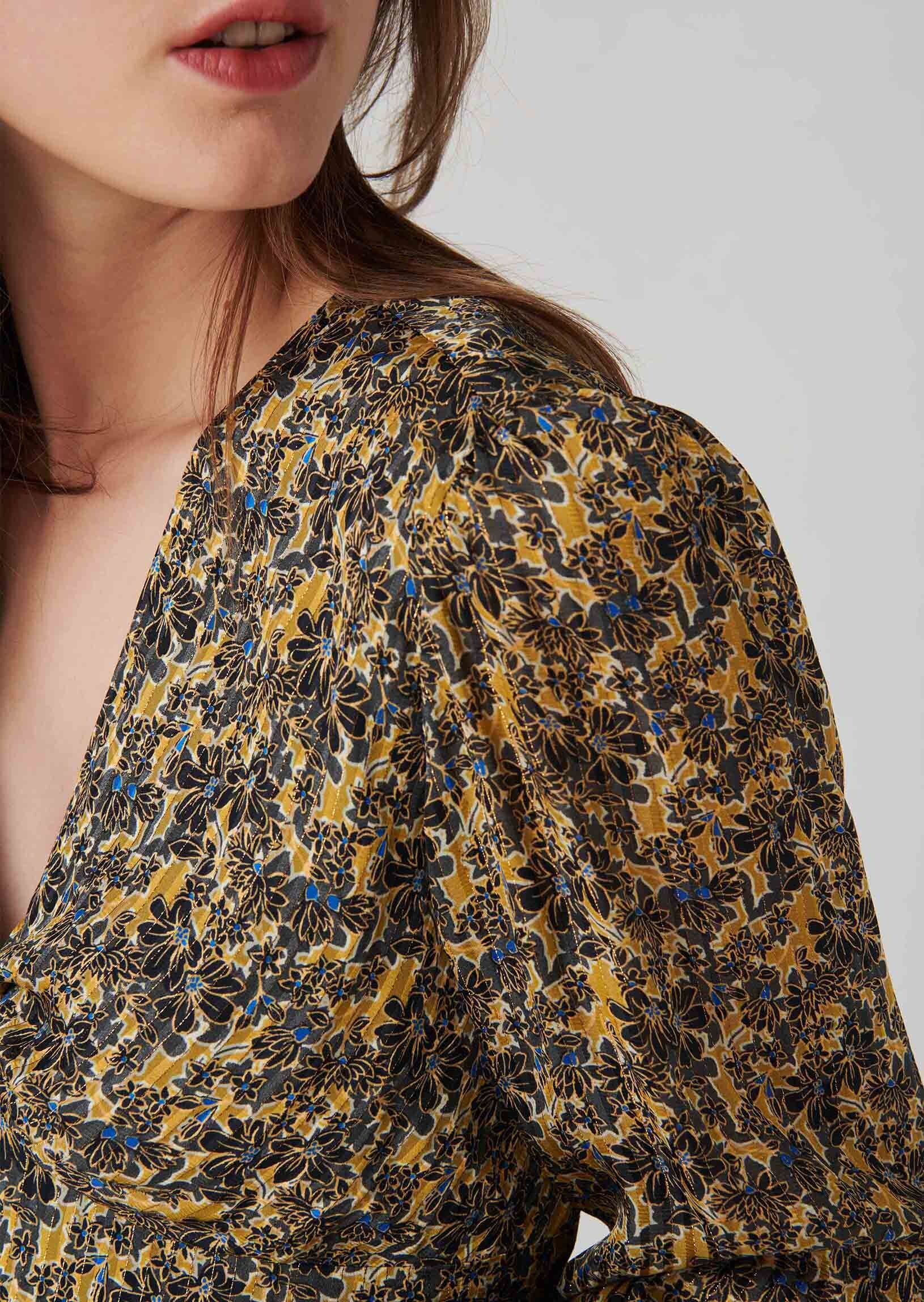 Robe Raiane en viscose lurex imprimé jardin d'hiver mordorée Faume - seconde main