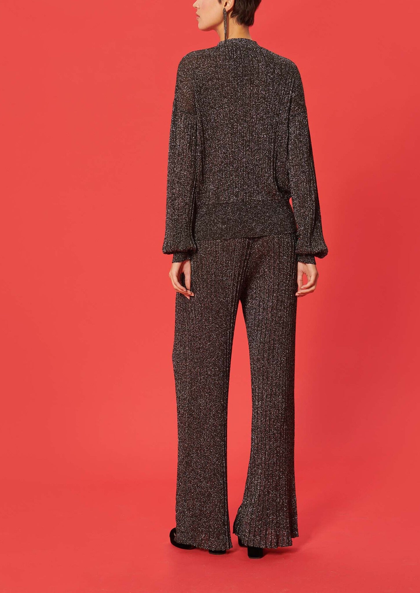 Pantalon Pannacotta noir en laine merinos et lurex Faume - seconde main