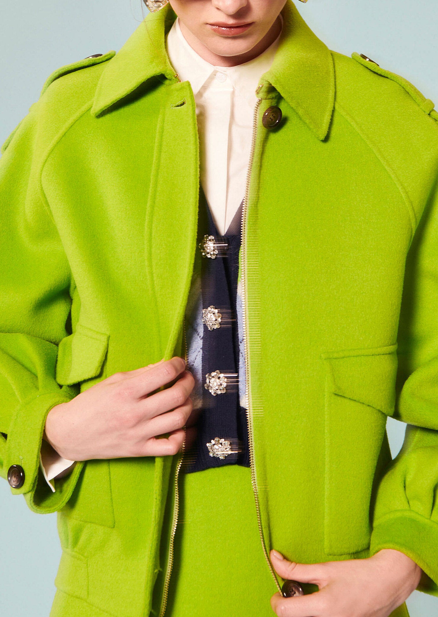 Blouson Betty vert en laine double face Faume - seconde main