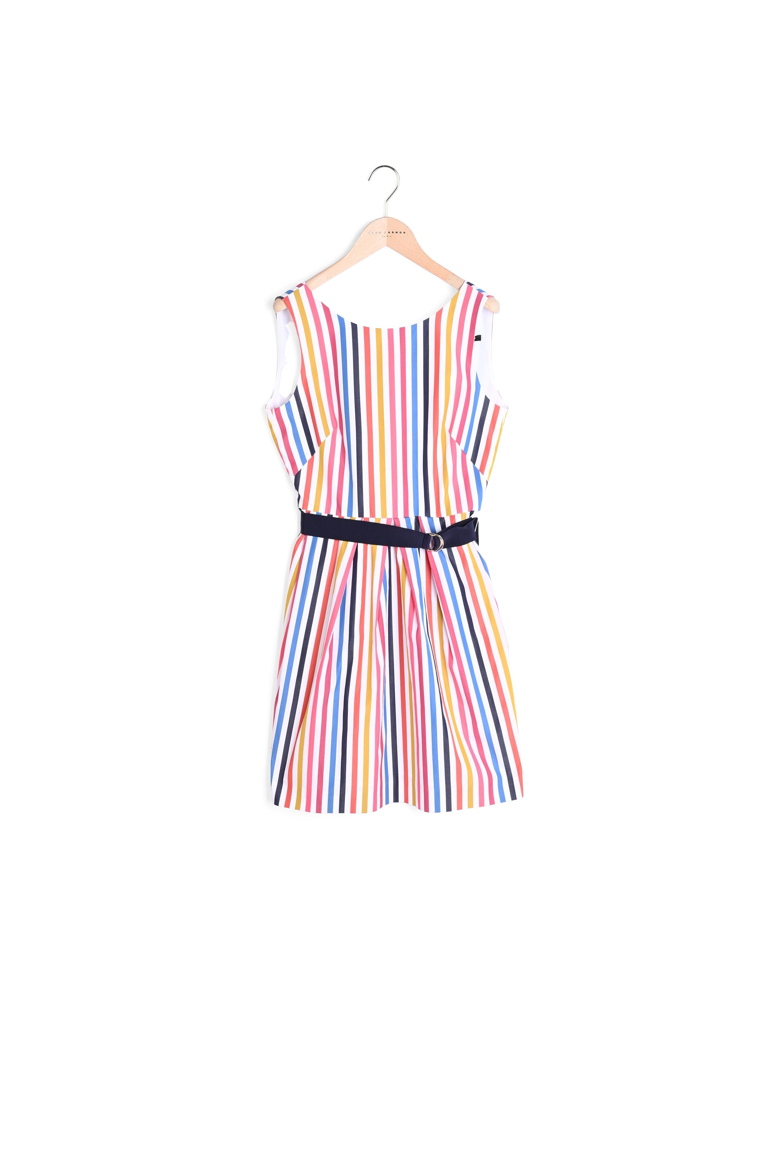 Robe blanche sans manche à rayures multicolores Faume - seconde main