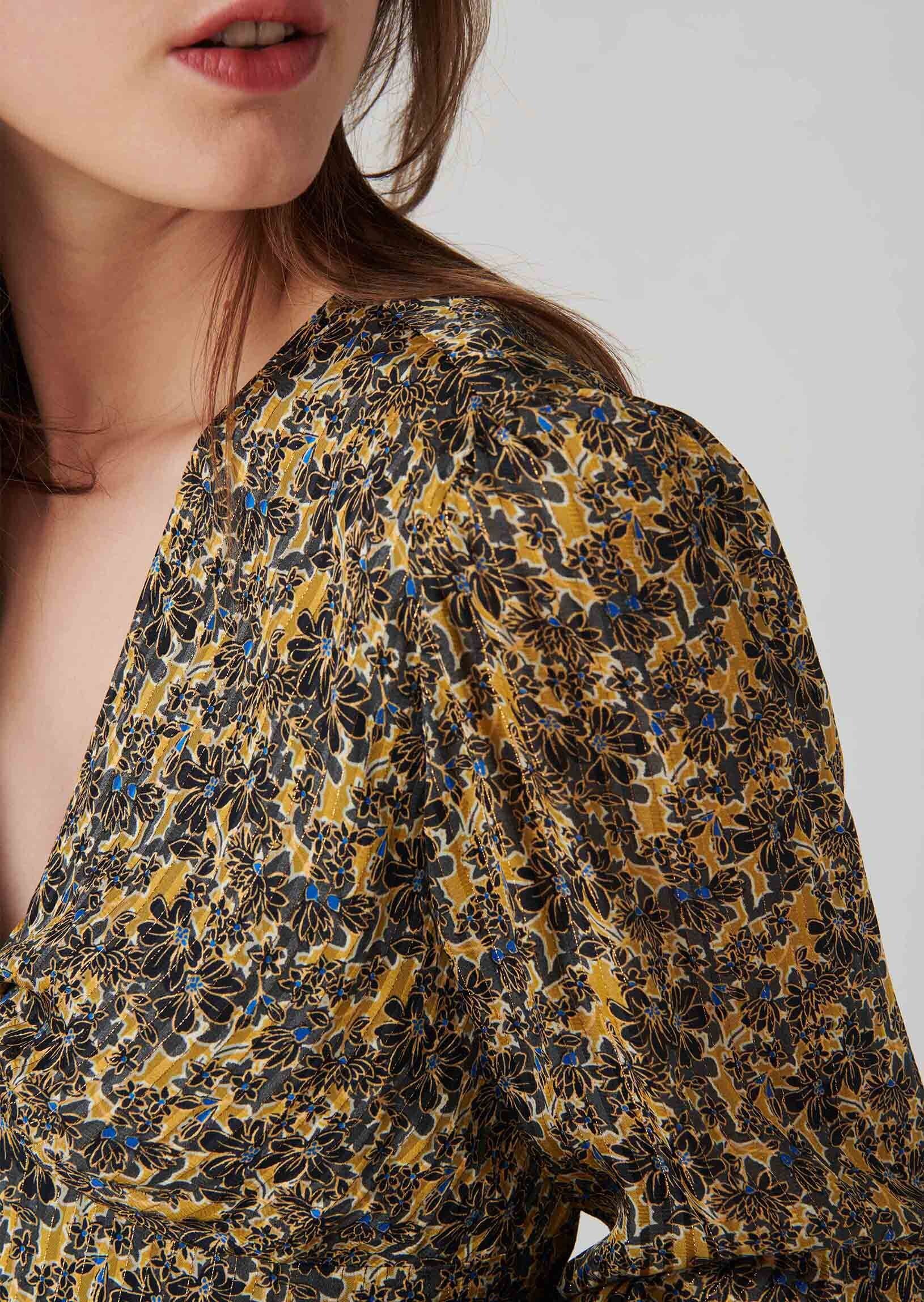 Robe Raiane en viscose lurex imprimé jardin d'hiver mordorée Faume - seconde main