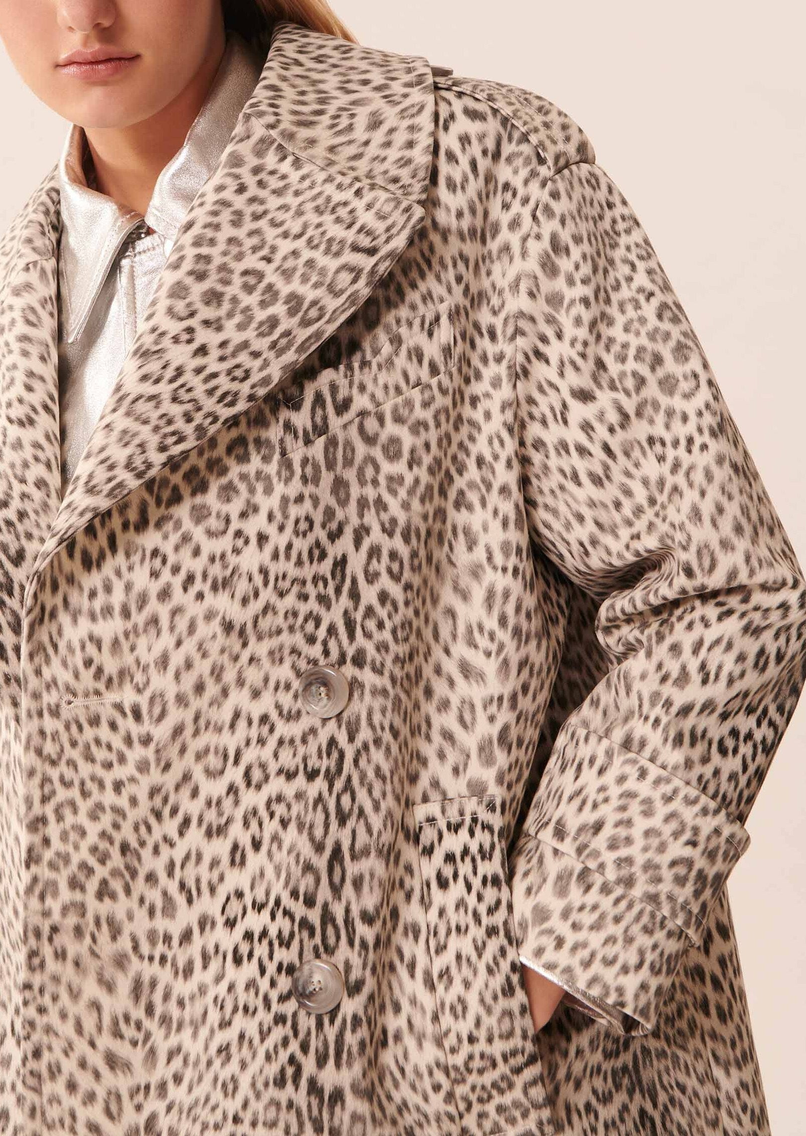 Manteau Maxence écru imprimé léopard en coton Faume - seconde main