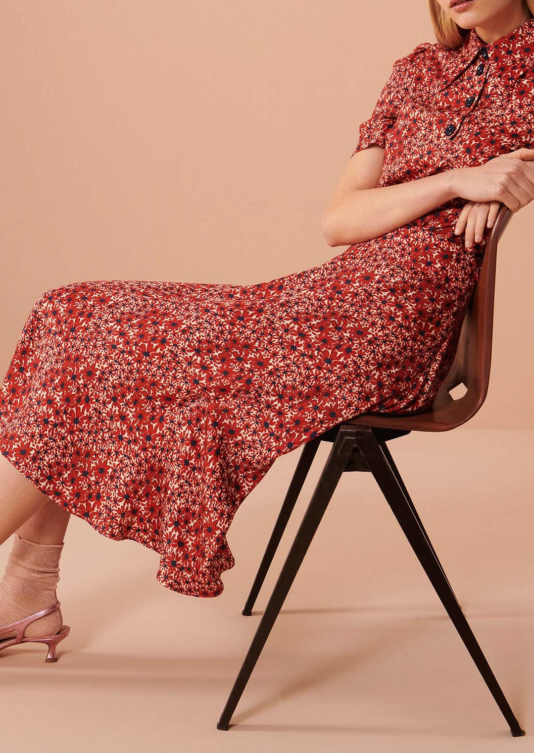 Jupe Jeannette rouge imprimé petites fleurs Faume - seconde main