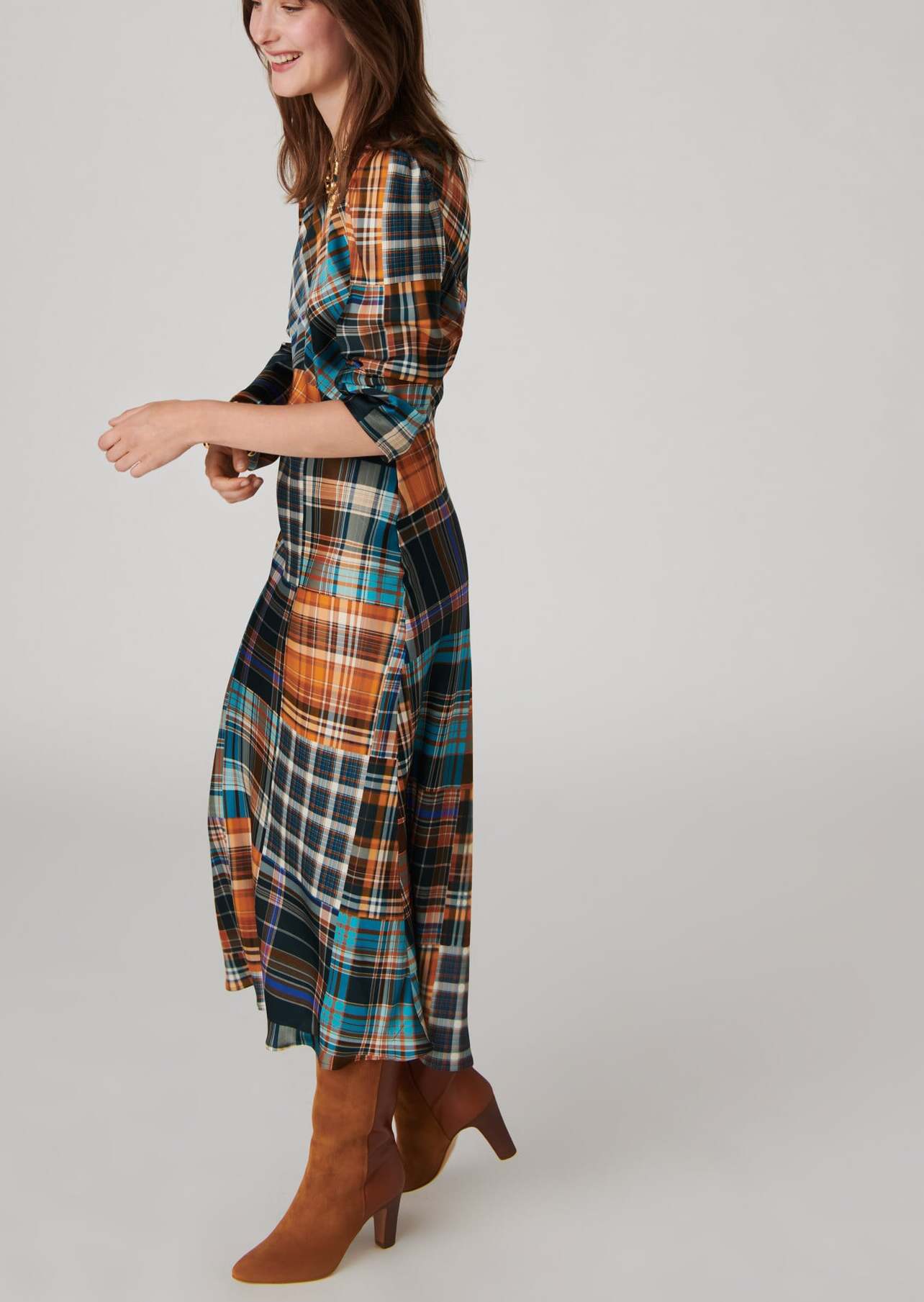Robe Rozica tartan écossais sur satin viscose Faume - seconde main
