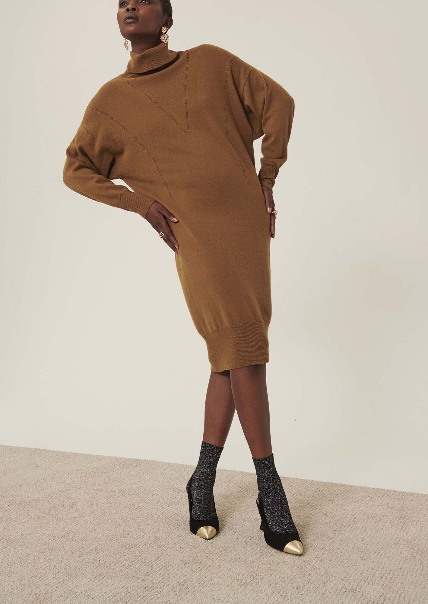 Robe pull Rybbi bronze en merinos et cachemire Faume - seconde main