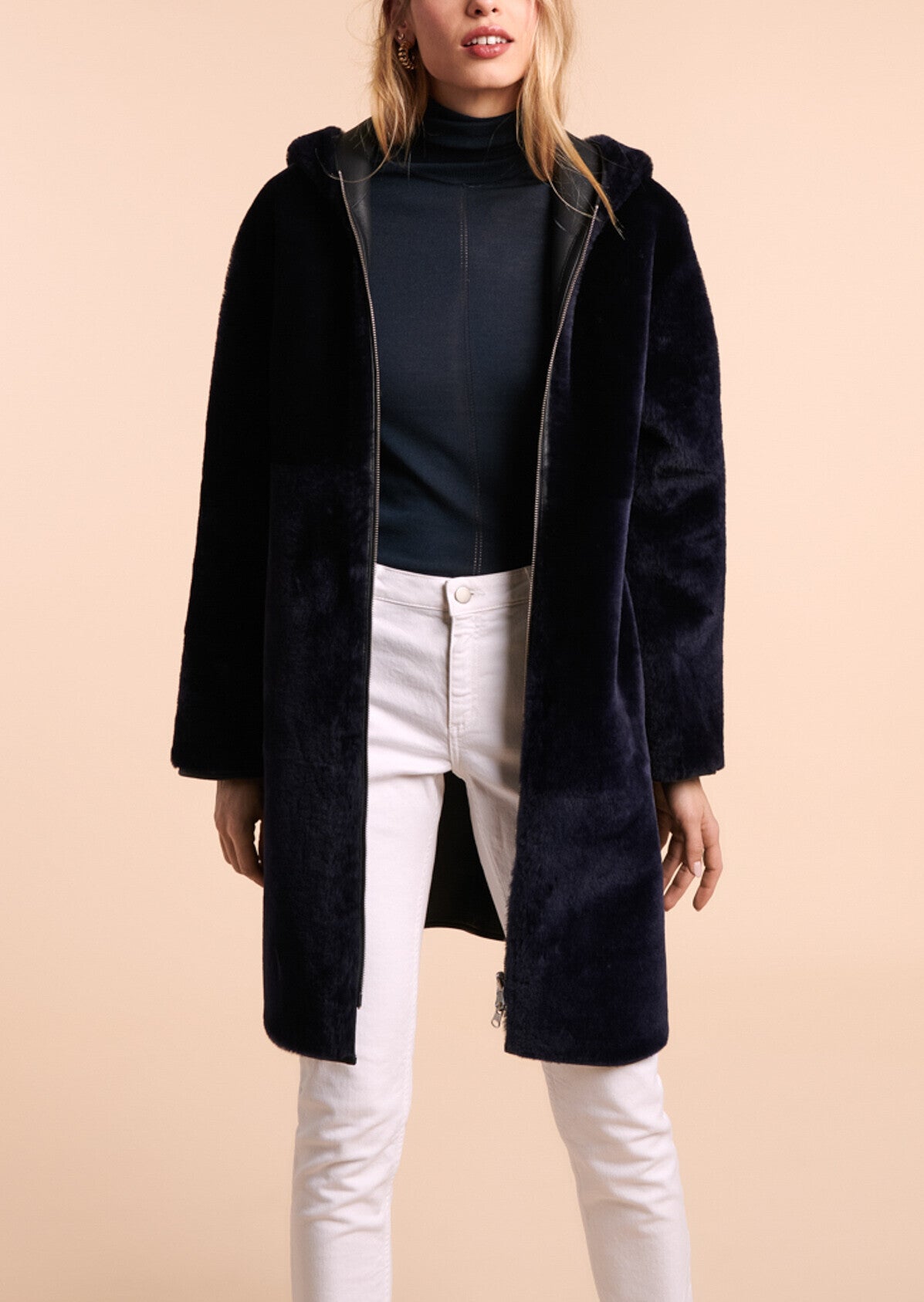 Manteau Marielle réversible en peau lainée marine Faume - seconde main