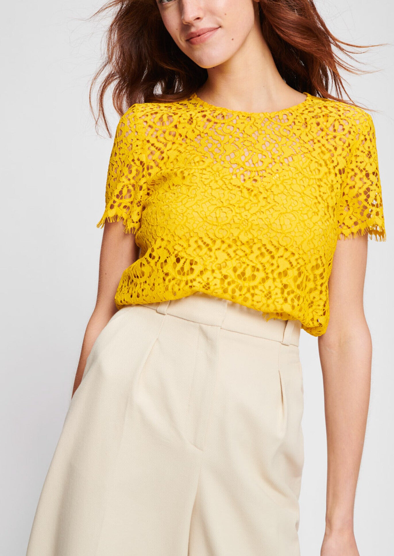 Pantalon beige jambes larges en coton piqué Faume - seconde main