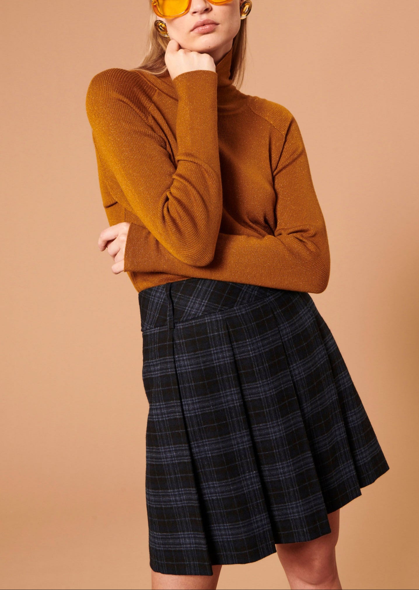 Jupe Jussie bleu nuit en tartan Faume - seconde main