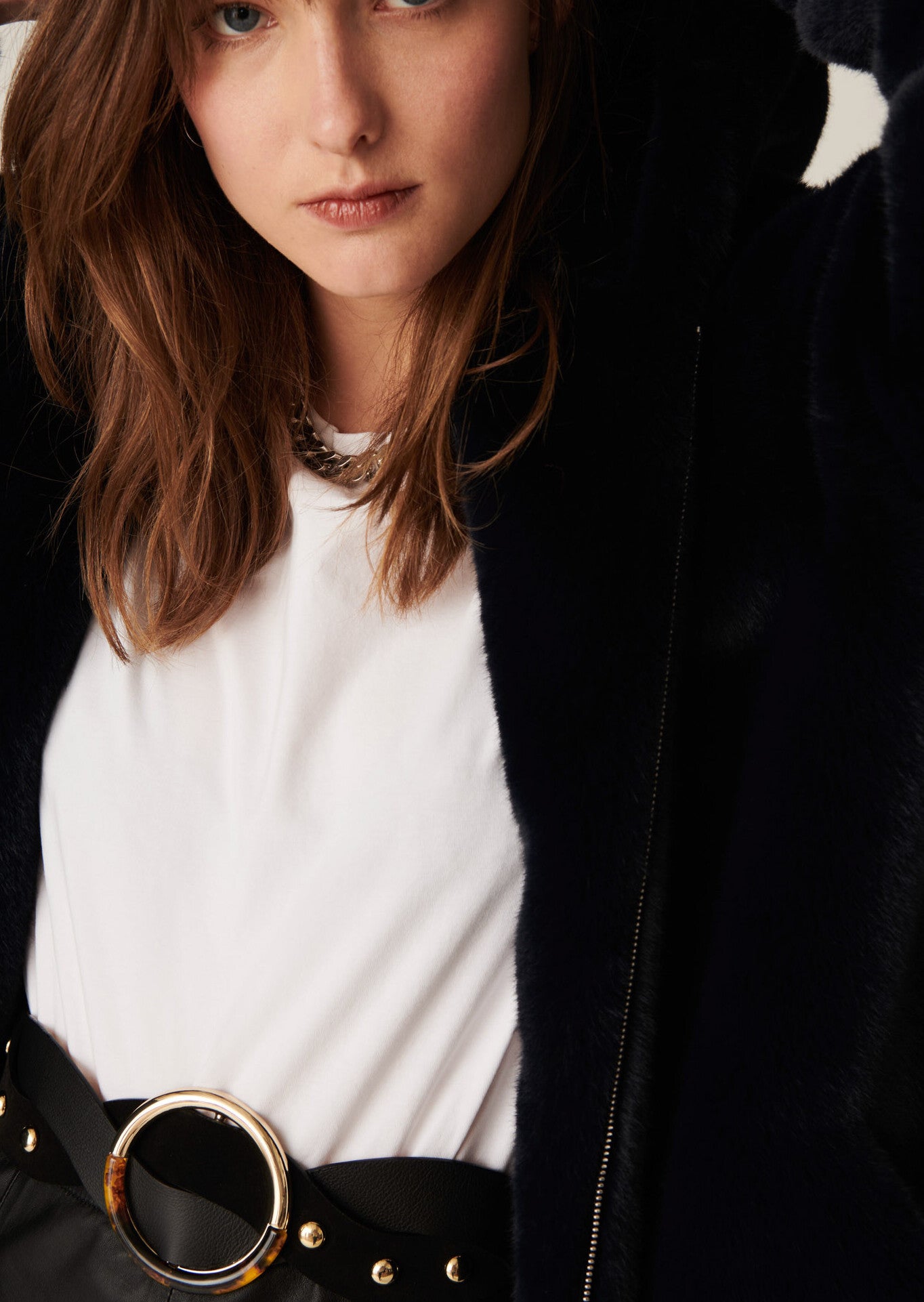 Manteau Margaret marine à capuche en fausse fourrure réversible Faume - seconde main