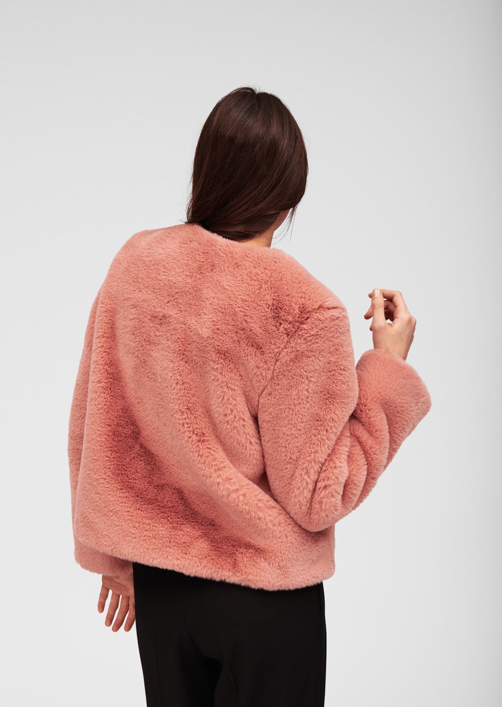 Manteau vieux rose en lainage effet fourrure Faume - seconde main