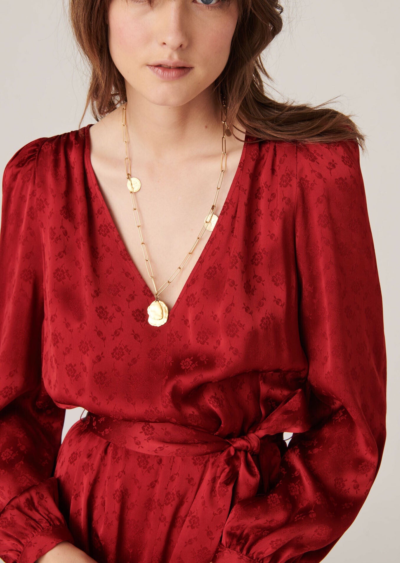 Robe longue Rajame flamme en jacquard viscose petites fleurs Faume - seconde main