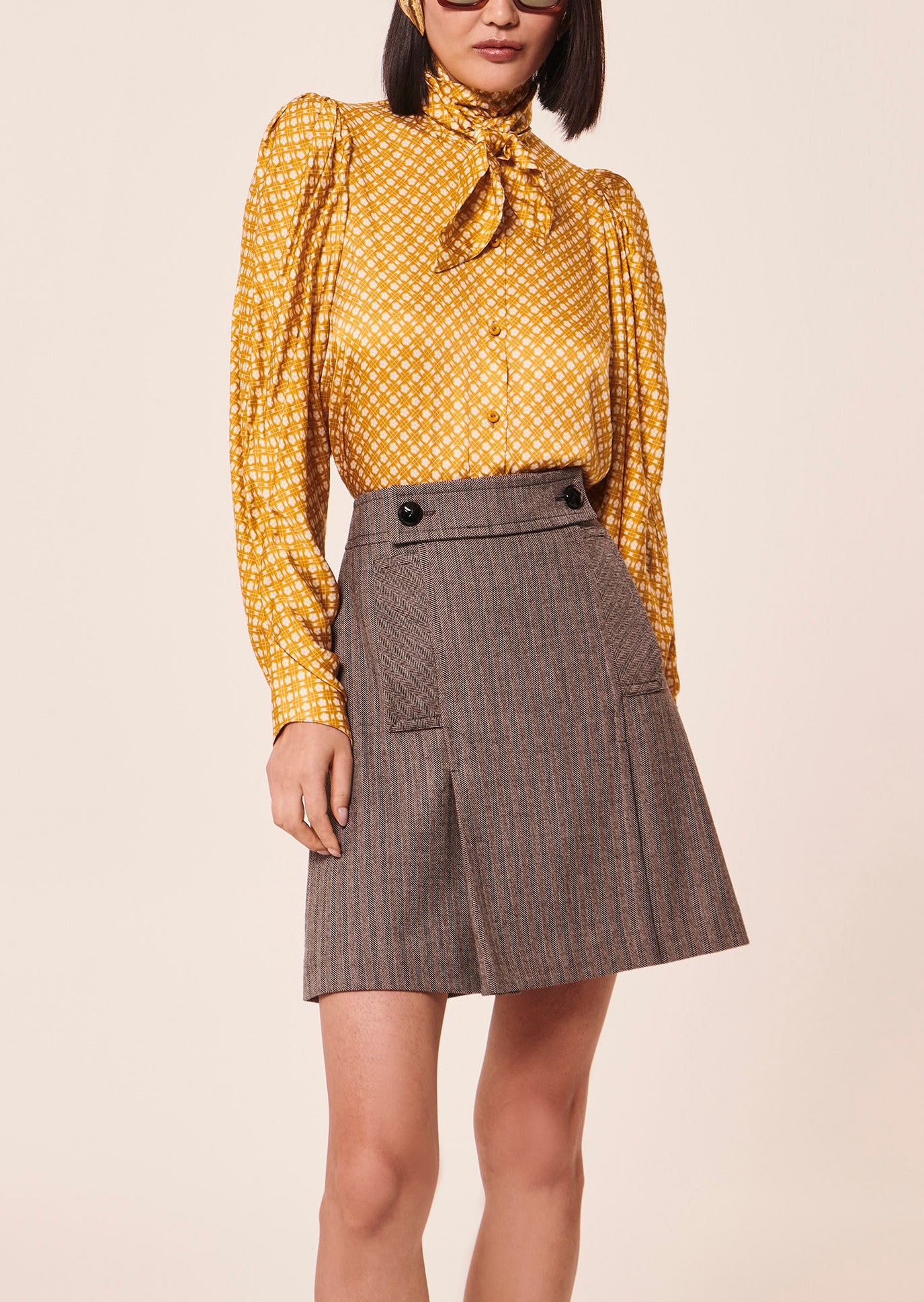 Jupe Jimmy gris en laine chevrons Faume - seconde main