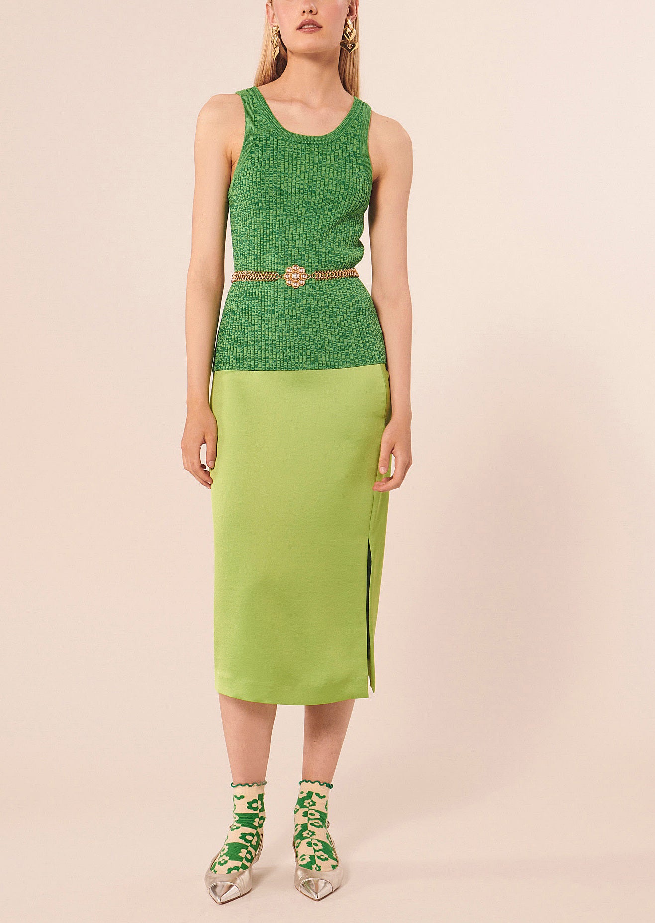 Débardeur Posh vert chiné côtelé Faume - seconde main