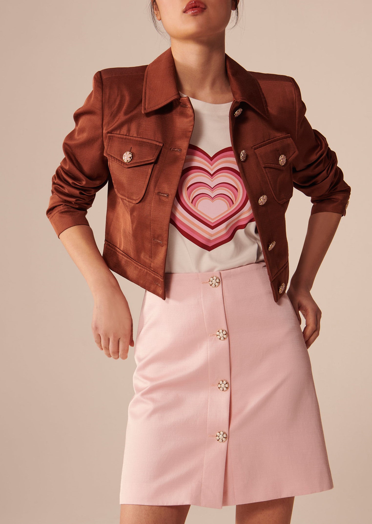 Jupe Javana rose pâle en coton satiné Faume - seconde main