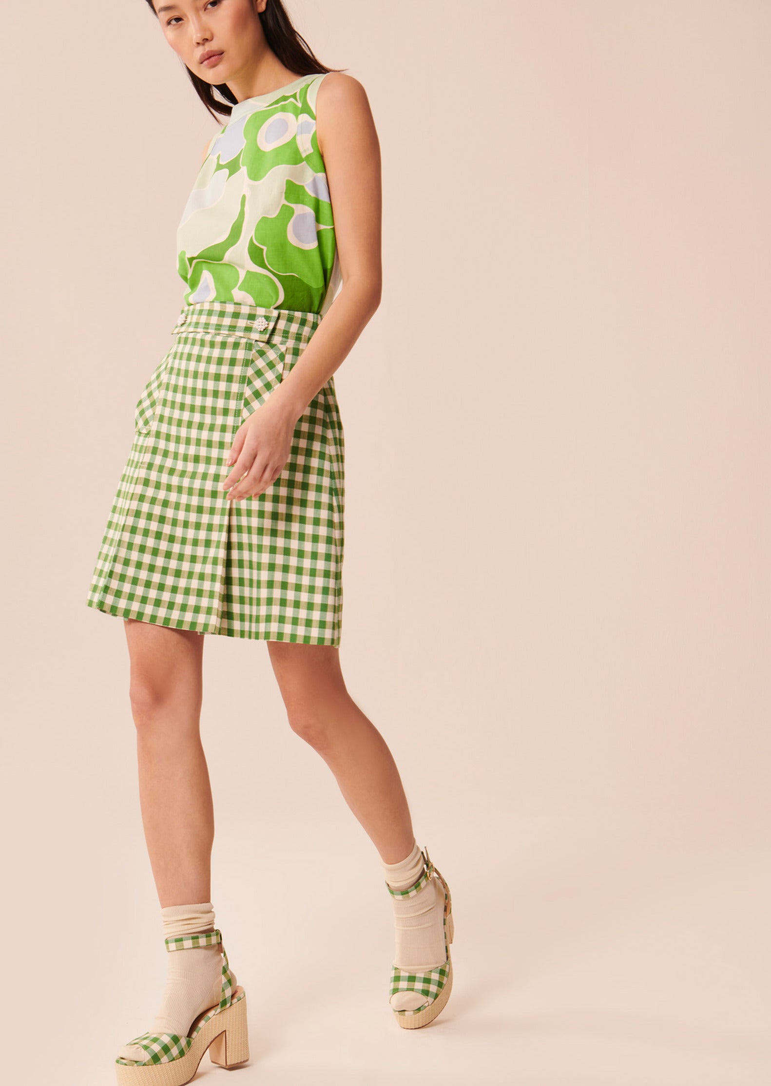 Jupe Jimmy vert kaki en vichy Faume - seconde main